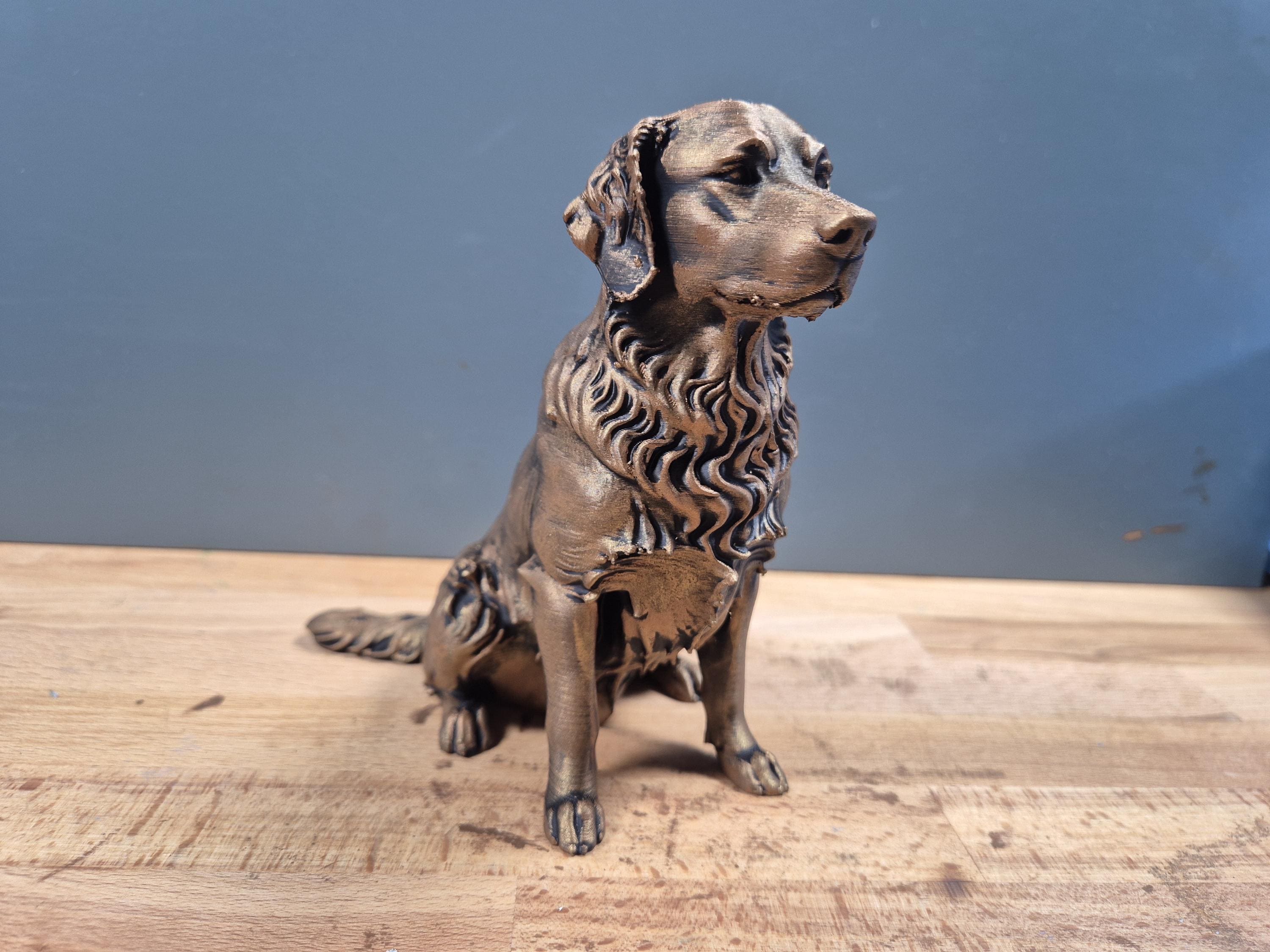 Statue Chien Golden Retriever effet bronze – Décoration moderne – Cadeau amoureux des chiens – Sculpture 3D artisanale