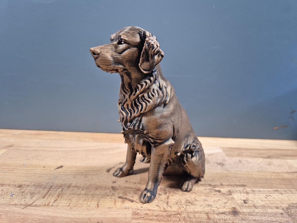 Statue Chien Golden Retriever effet bronze – Décoration moderne – Cadeau amoureux des chiens – Sculpture 3D artisanale