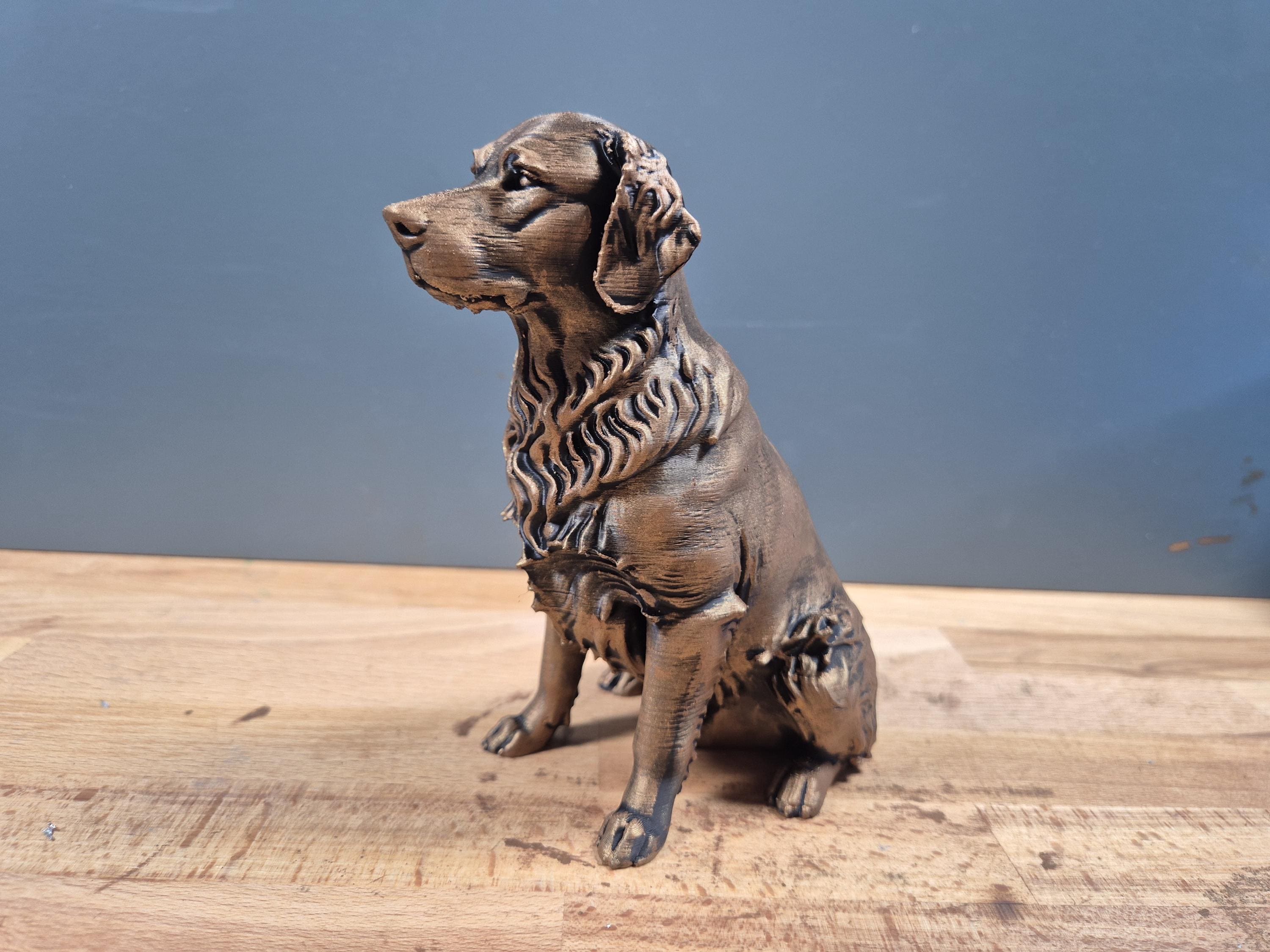 Statue Chien Golden Retriever effet bronze – Décoration moderne – Cadeau amoureux des chiens – Sculpture 3D artisanale