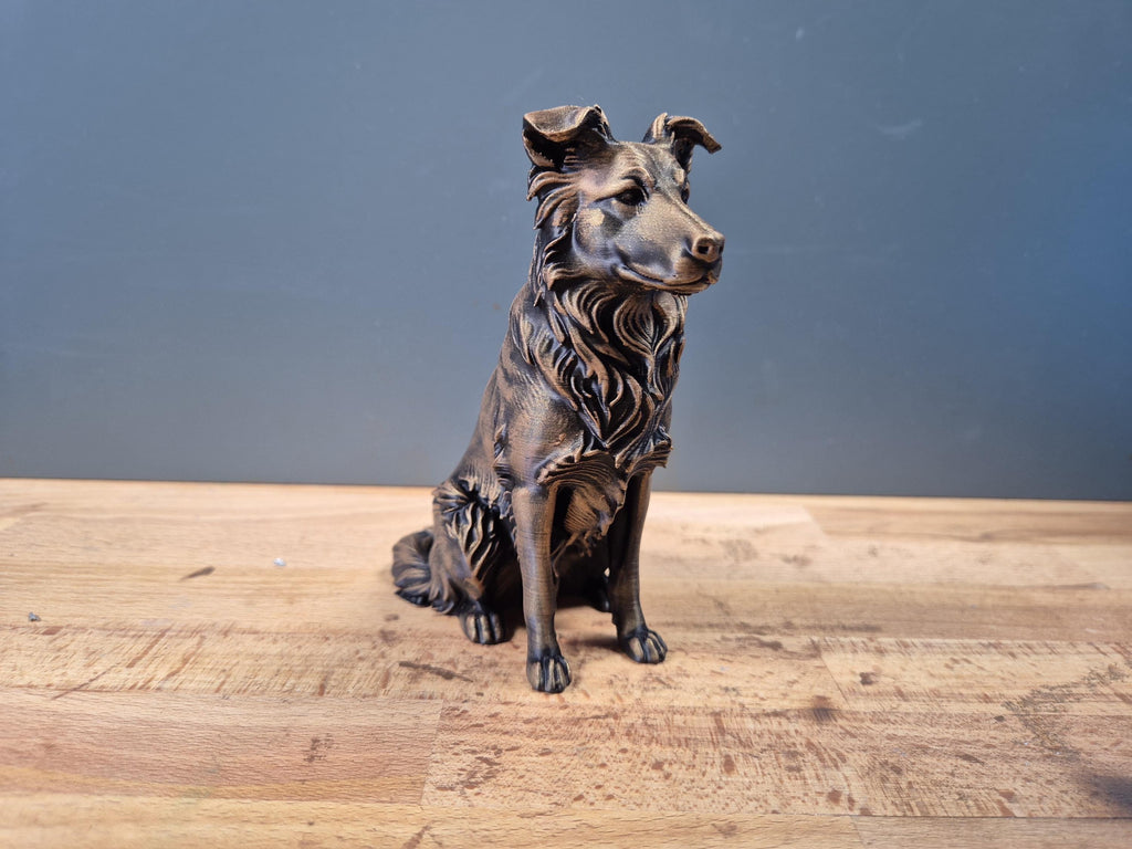 Statue Border Collie 3D – Chien Décoration Effet Bronze – Cadeau Idéal Amoureux des Chiens