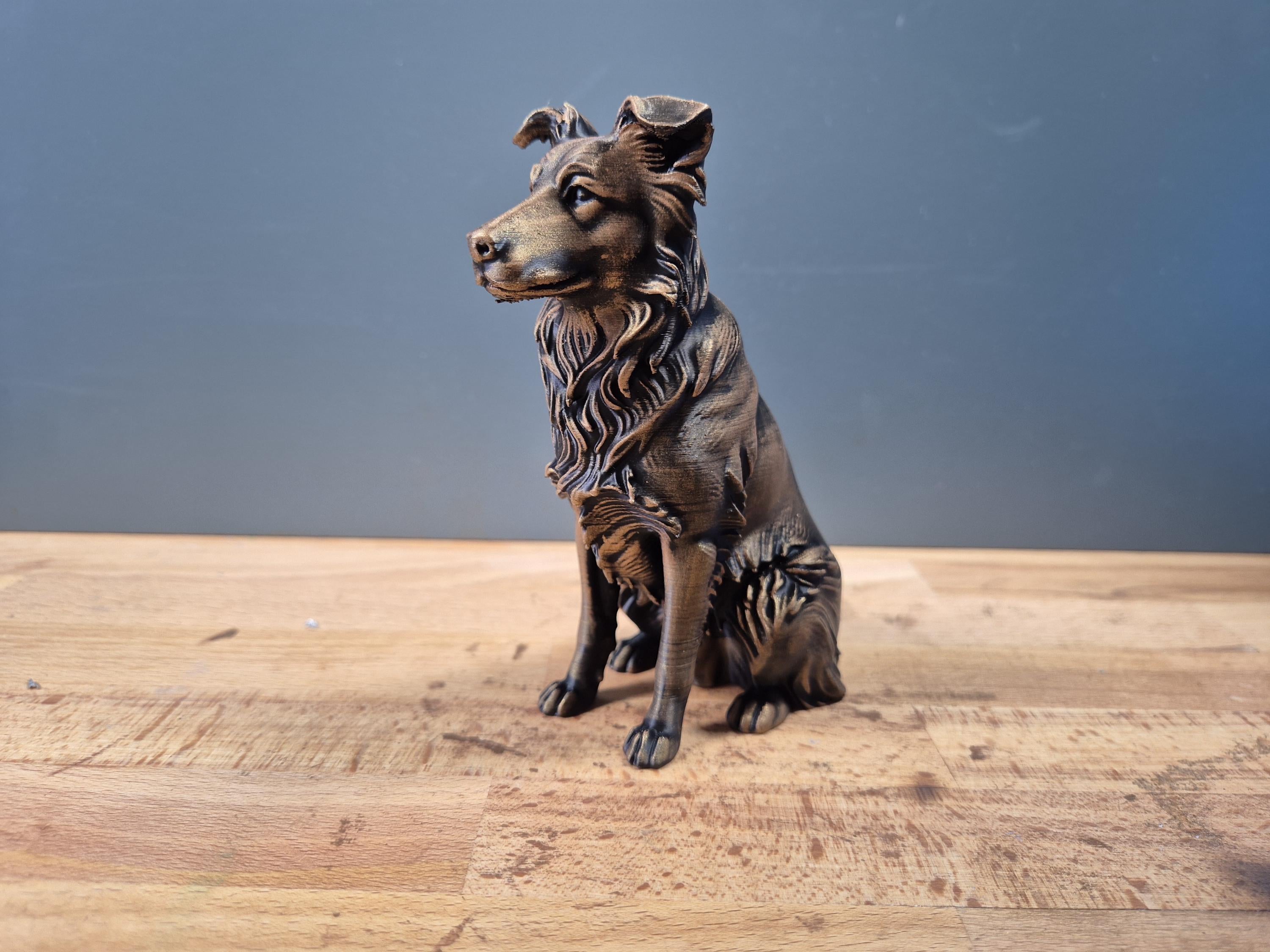 Statue Border Collie 3D – Chien Décoration Effet Bronze – Cadeau Idéal Amoureux des Chiens