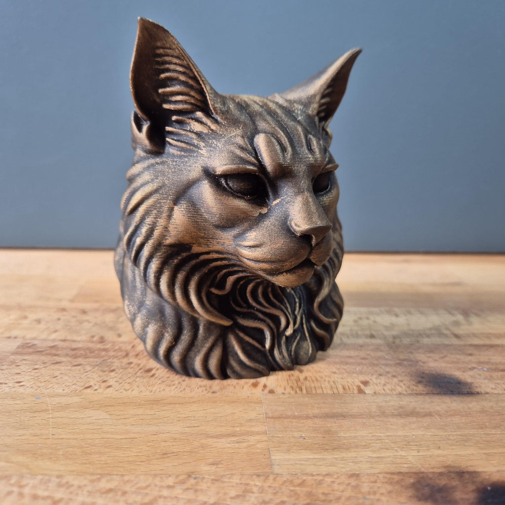 Buste de Chat Maine Coon – Statue Féline Élégante – Décoration Intérieure Moderne – Impression 3D Artisanale – Cadeau pour Amoureux des Chat