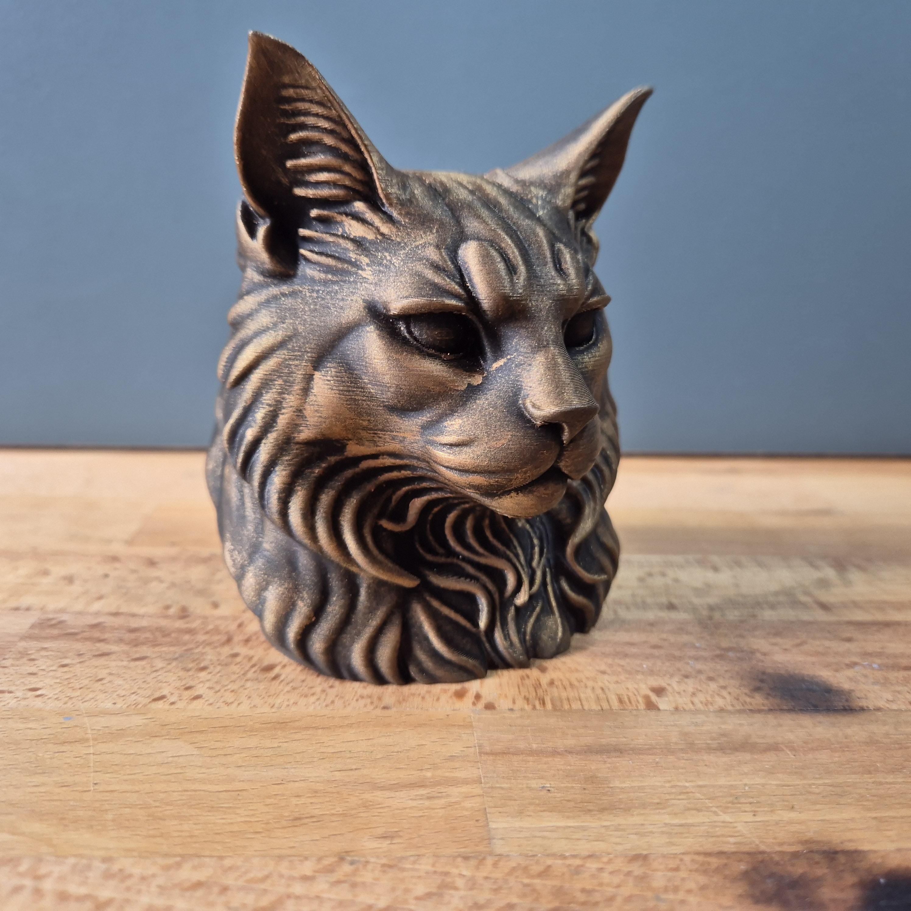 Buste de Chat Maine Coon – Statue Féline Élégante – Décoration Intérieure Moderne – Impression 3D Artisanale – Cadeau pour Amoureux des Chat