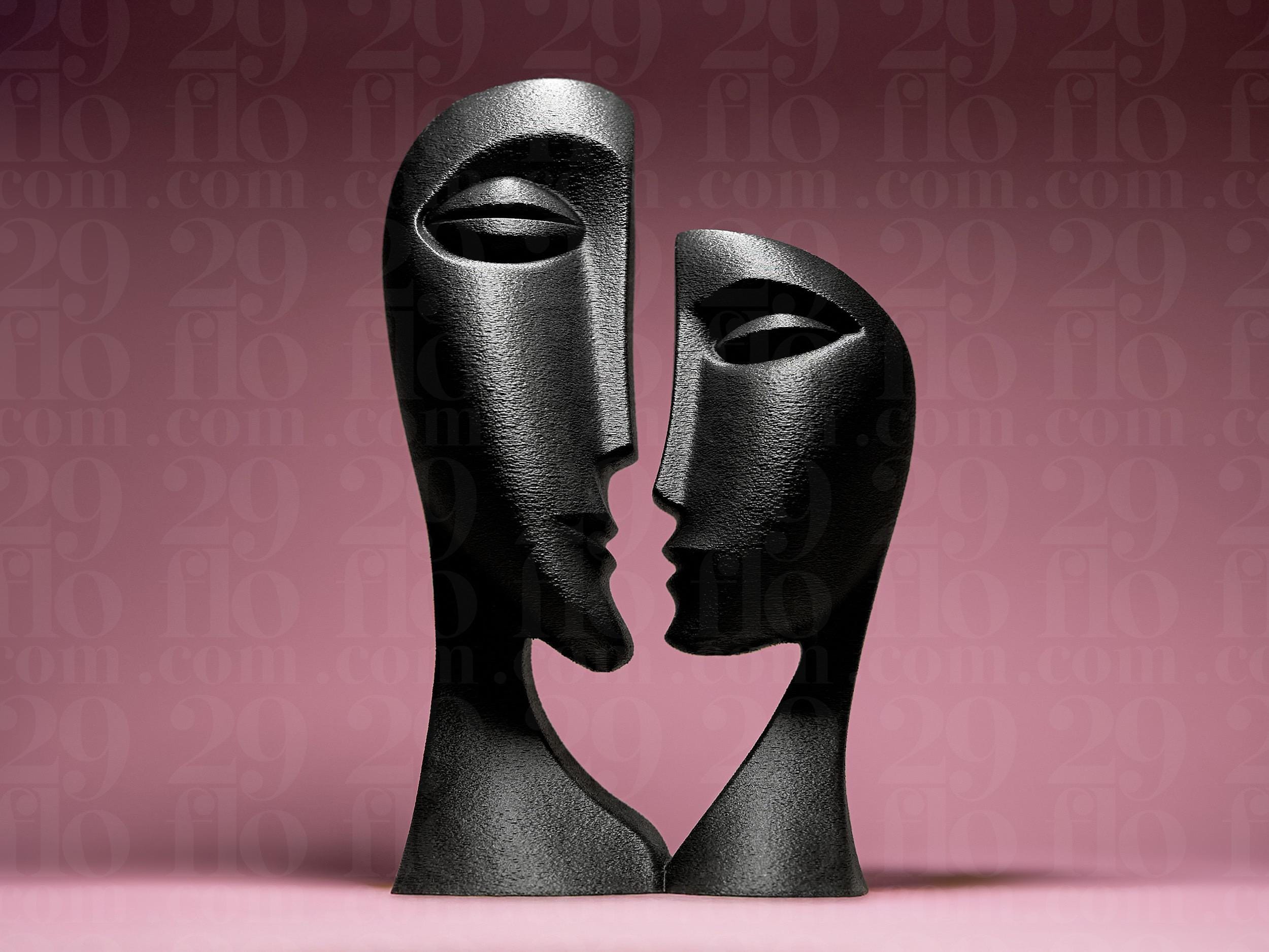 Sculpture Couple Abstrait – Décoration Moderne Minimaliste – Visages Artistiques – Cadeau Romantique Unique