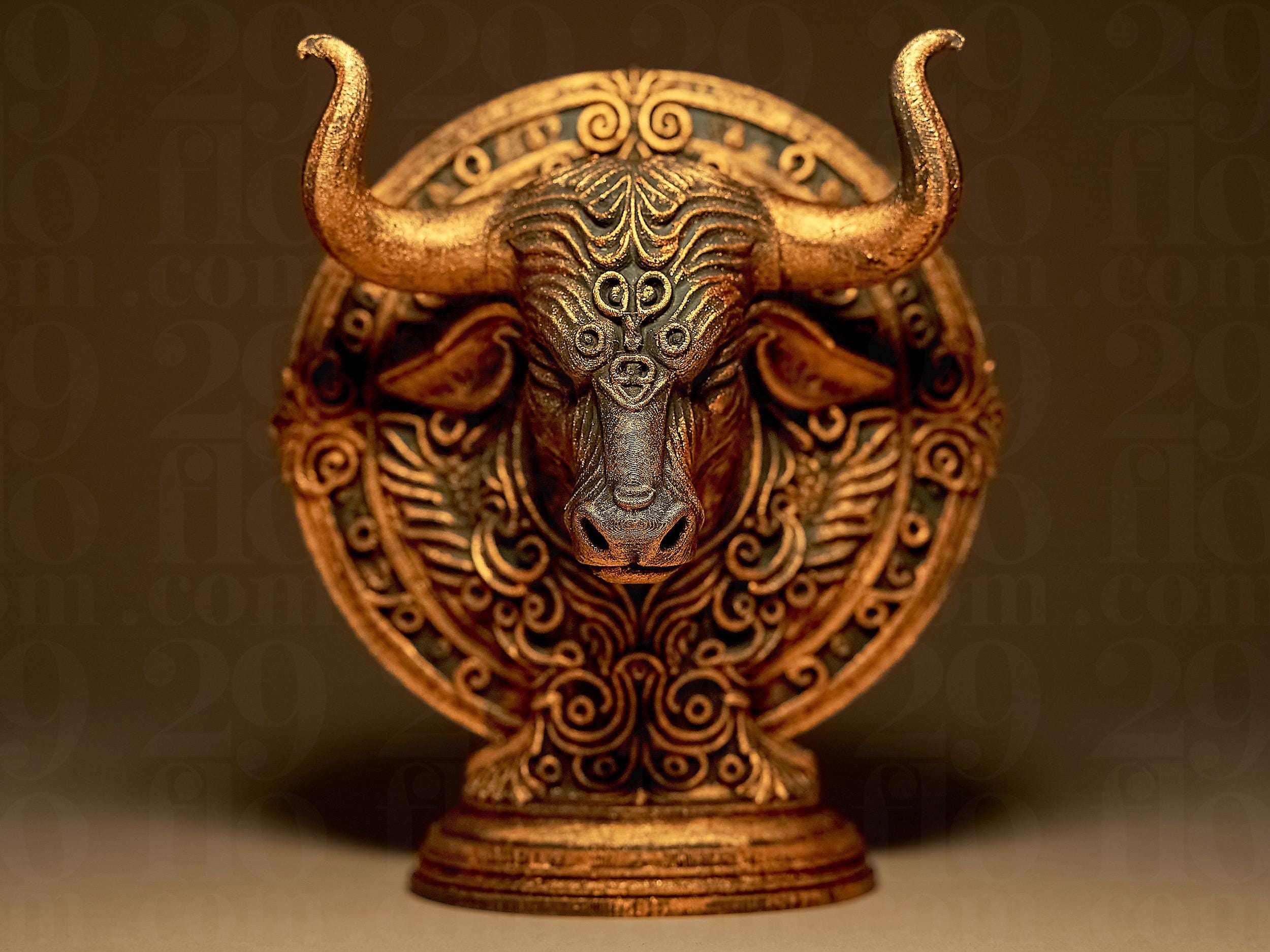 Taureau Astrologique – Statue Signe du Zodiaque Taureau en Impression 3D – Décoration Mystique Bronze – Cadeau Astrologie