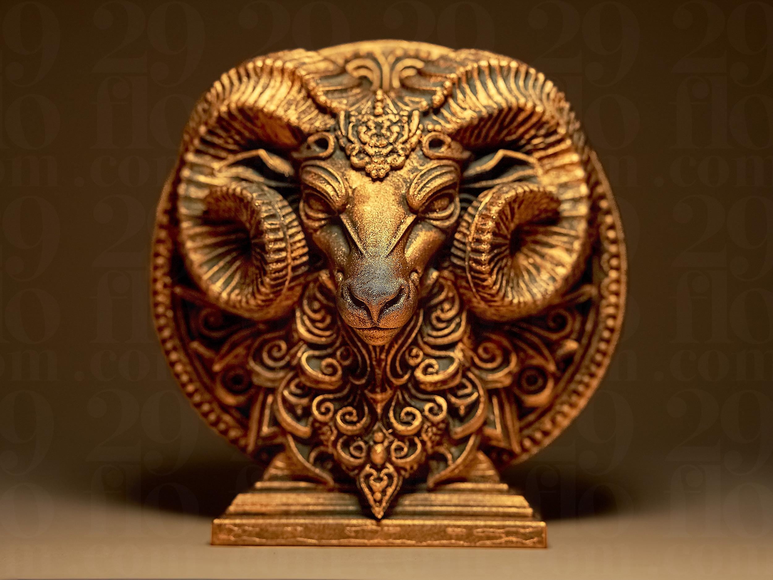 Bélier Astrologique – Statue Signe du Zodiaque Bélier en Impression 3D – Décoration Mystique Effet Bronze – Cadeau Astrologie
