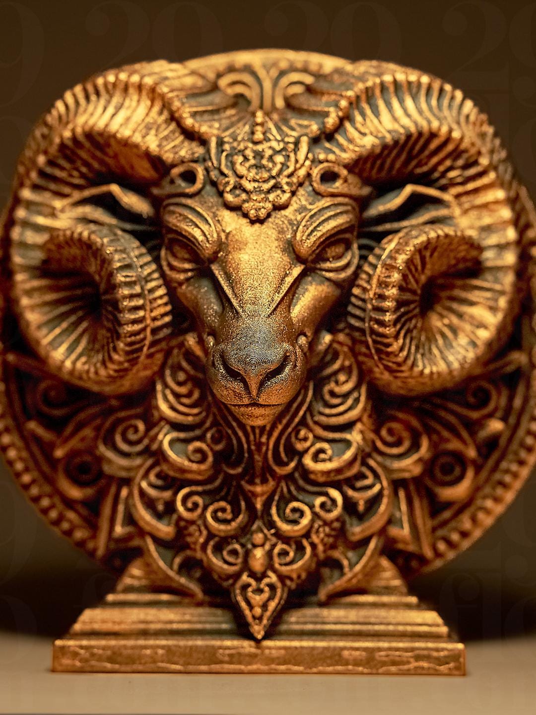 Bélier Astrologique – Statue Signe du Zodiaque Bélier en Impression 3D – Décoration Mystique Effet Bronze – Cadeau Astrologie