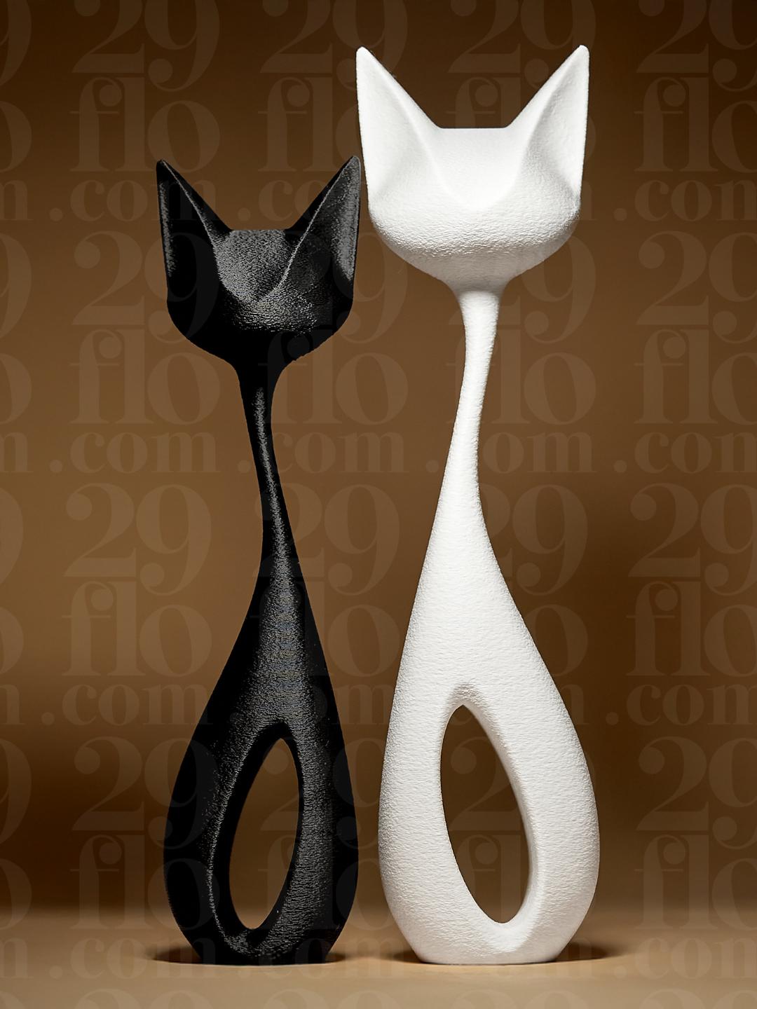 Modern Cat Statue Minimalist Decor Black & White Sculpture – Abstract Cat Figurine – Home Decor Gift Idea for Cat Lovers
