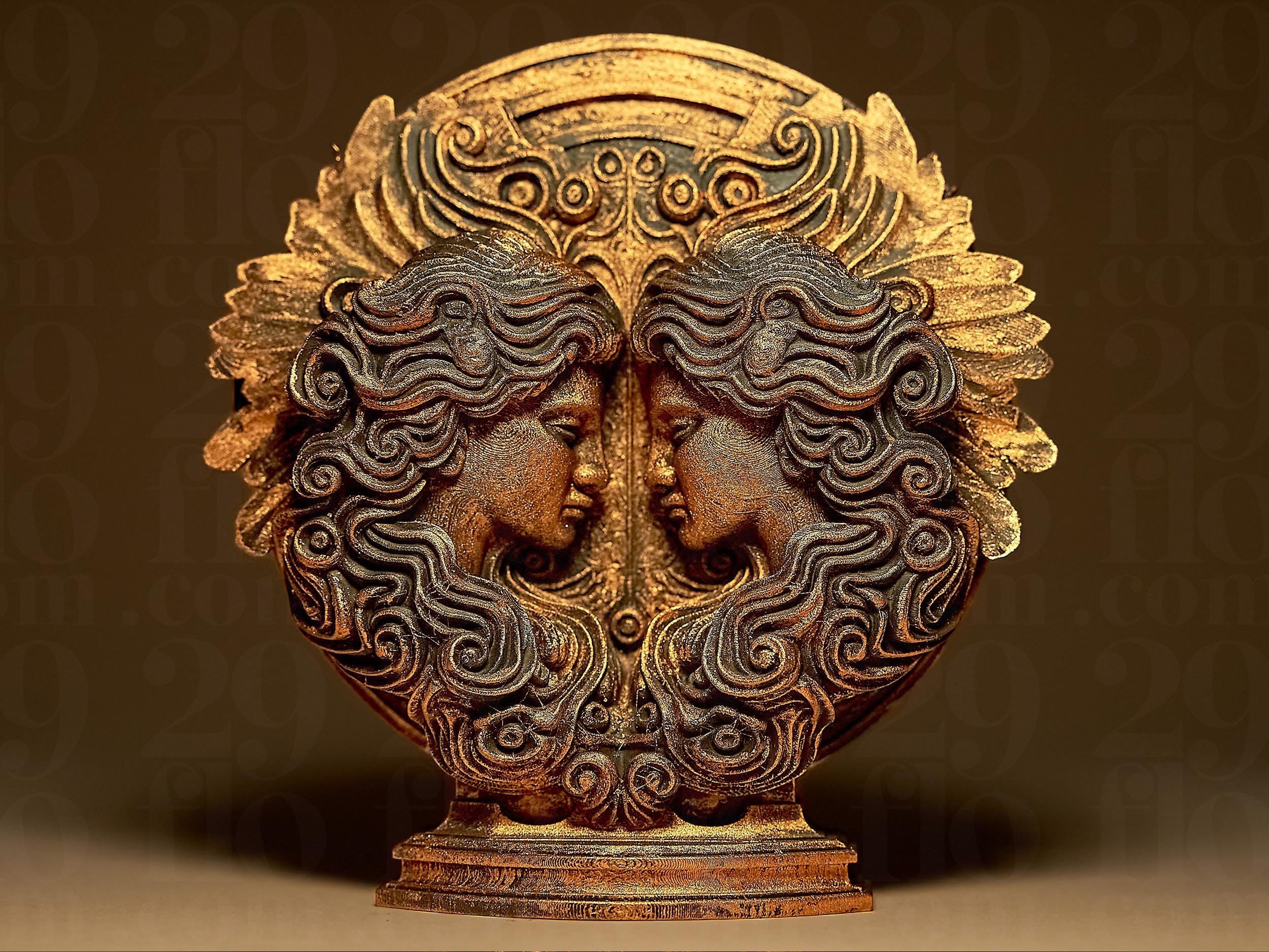 Gémeaux Astrologique – Statue Signe du Zodiaque Gémeaux en Impression 3D – Décoration Mystique Effet Bronze – Cadeau Astrologie