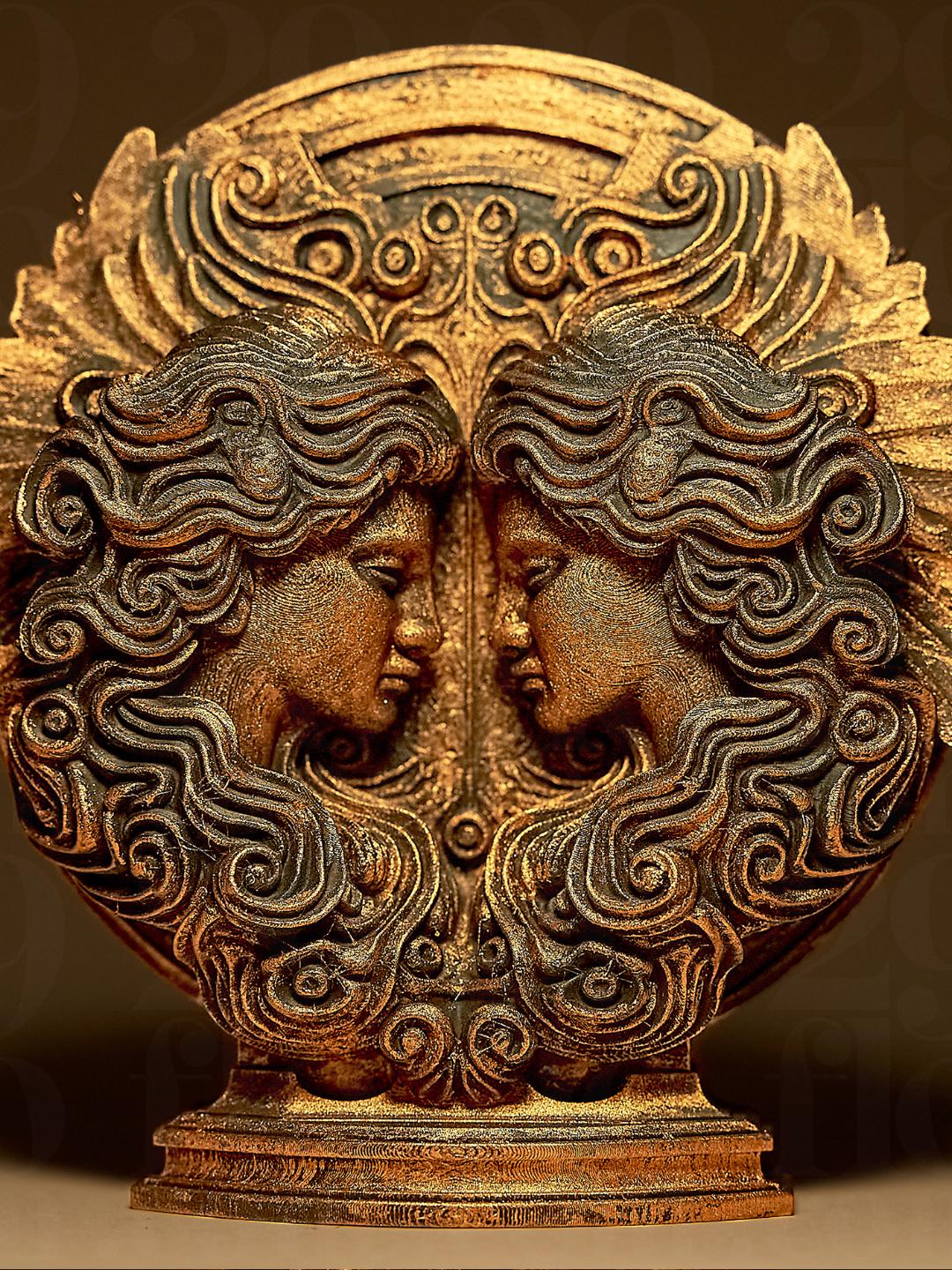 Gémeaux Astrologique – Statue Signe du Zodiaque Gémeaux en Impression 3D – Décoration Mystique Effet Bronze – Cadeau Astrologie