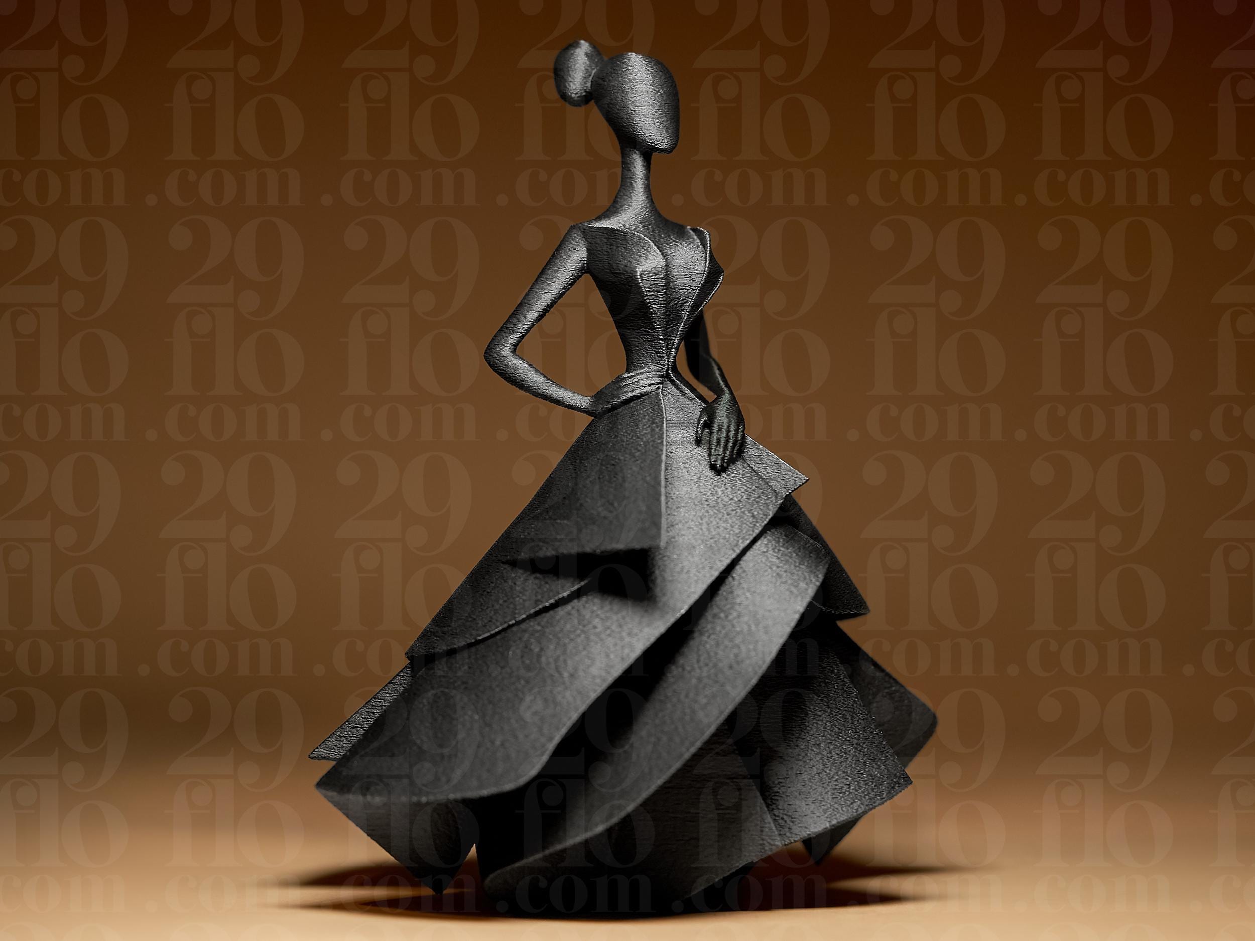 Statue femme élégante moderne – Sculpture design robe fluide – Décoration intérieure minimaliste – Objet déco chic noir