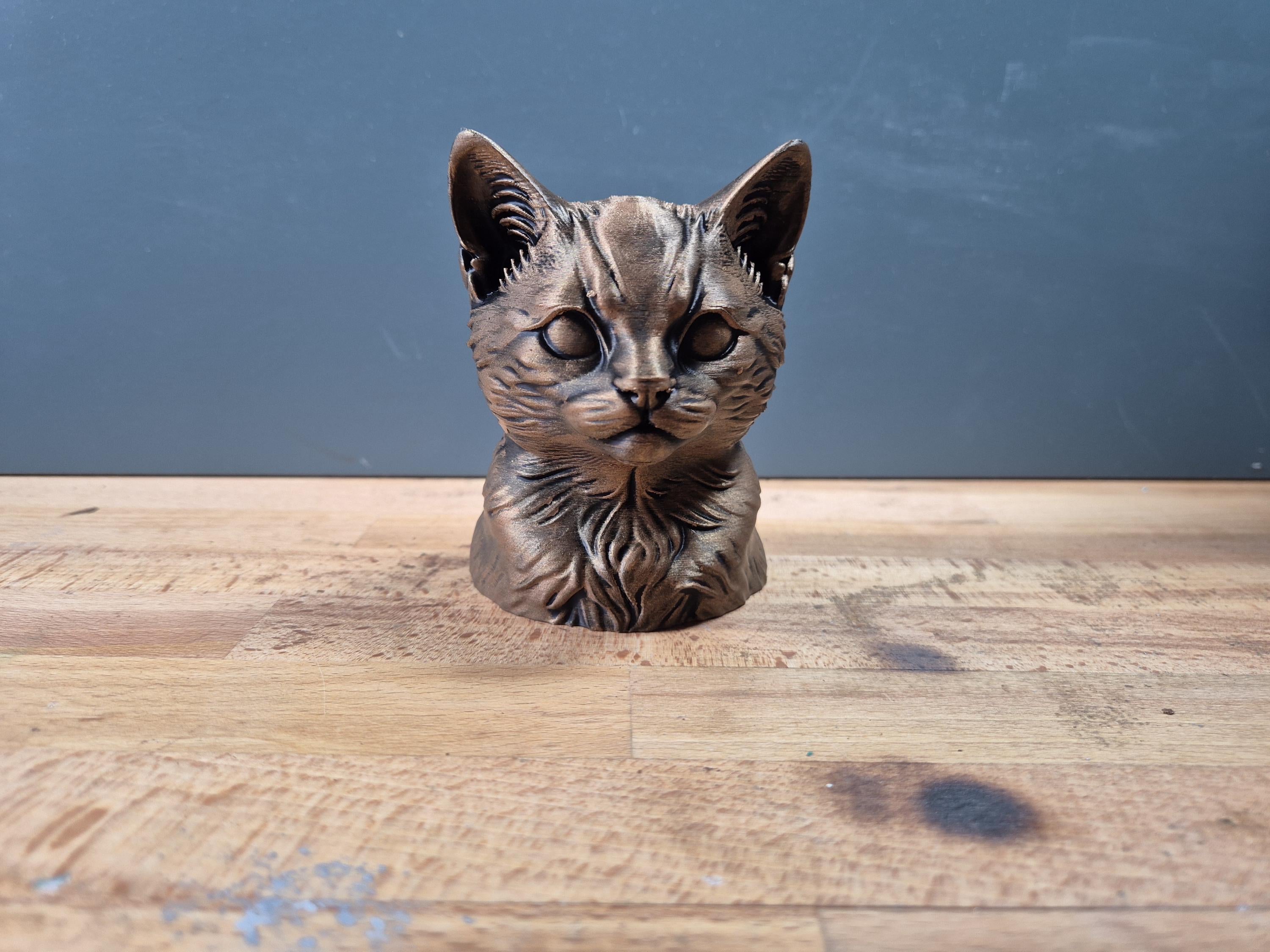 Buste de Chaton – Sculpture Décorative de Chat en Impression 3D – Statue Féline Moderne – Cadeau pour Amoureux des Chats