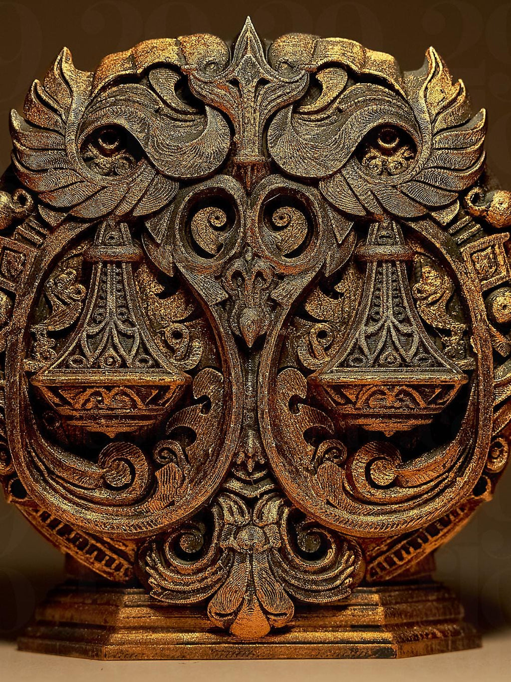 Statue Balance du Zodiaque – Sculpture Astrologique en Relief – Décoration Mystique Effet Bronze – Impression 3D Artisanale