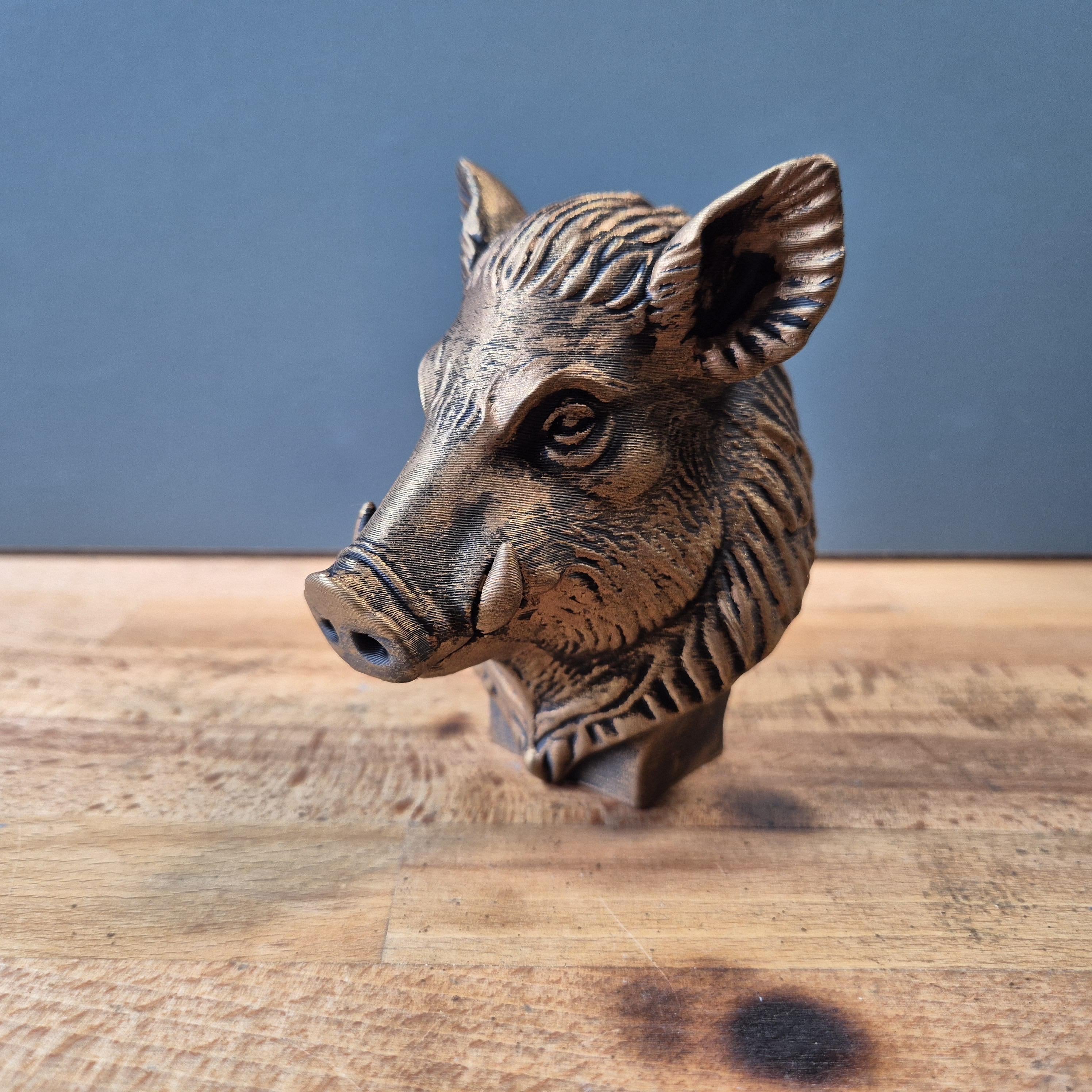 Tête de sanglier décorative – Statue murale style bronze – Décoration rustique chasse – Sculpture animale – Objet déco nature
