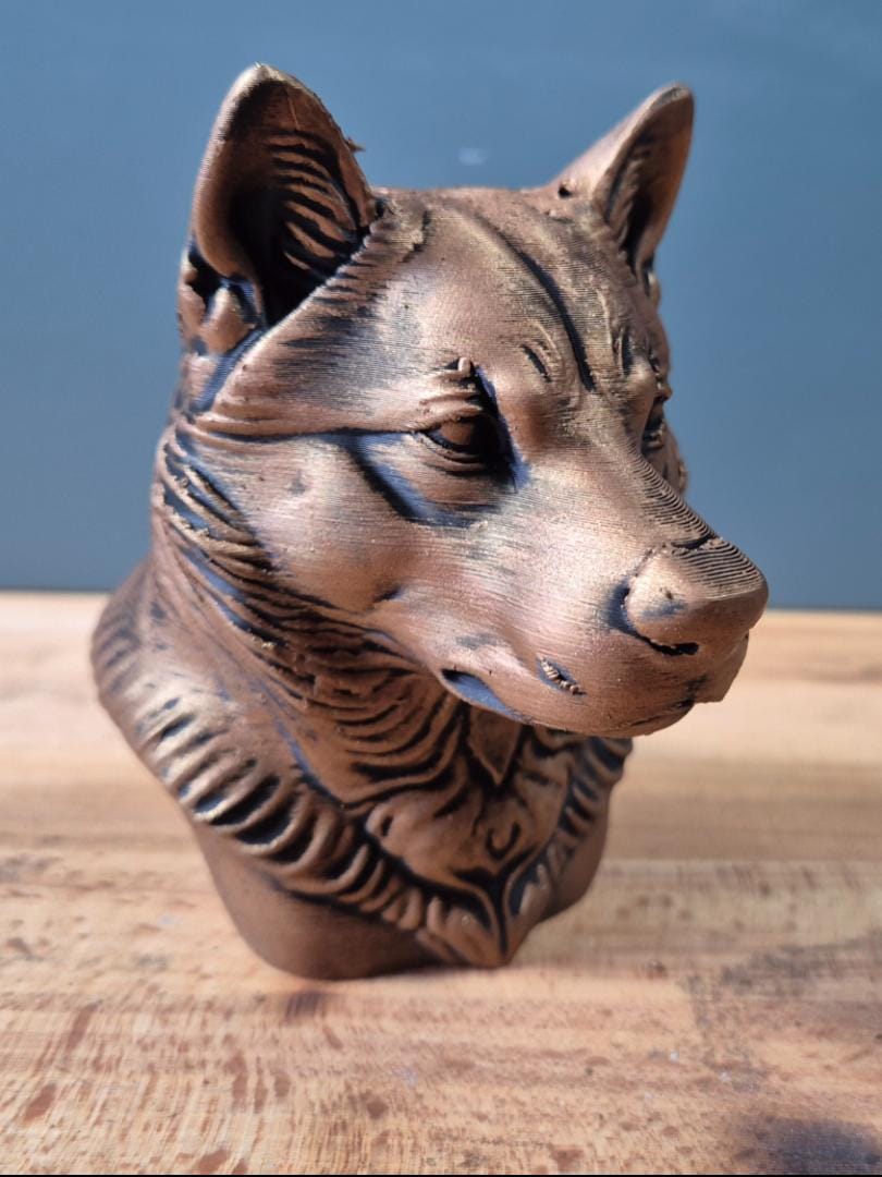 Buste Shikoku décoratif – Statue chien japonais – Sculpture effet bronze – Décoration maison – Idée cadeau originale