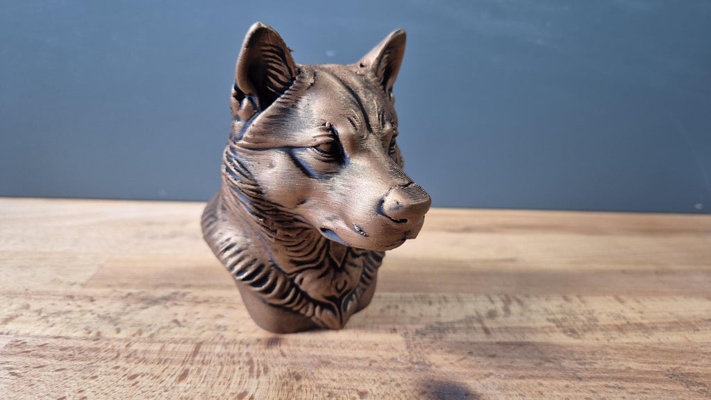 Buste Shikoku décoratif – Statue chien japonais – Sculpture effet bronze – Décoration maison – Idée cadeau originale
