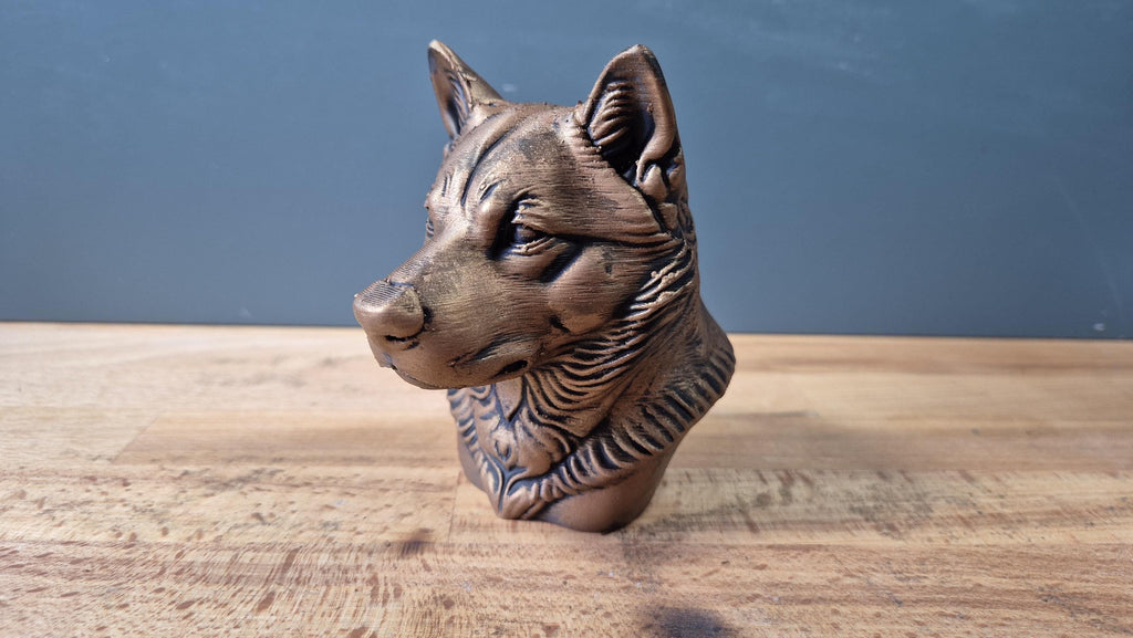 Buste Shikoku décoratif – Statue chien japonais – Sculpture effet bronze – Décoration maison – Idée cadeau originale