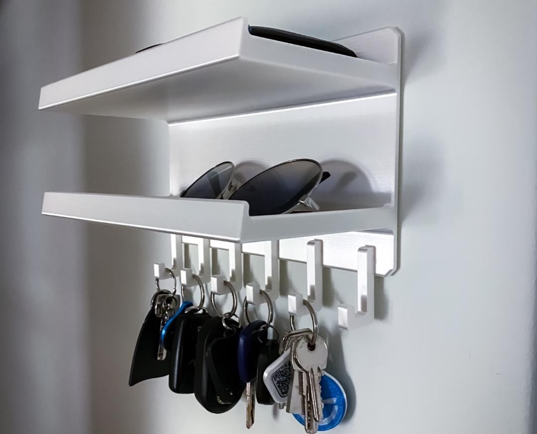 Porte Clés Mural avec Étagères – Organisateur d’Entrée Design – Vide Poche + Support Lunettes – Rangement Mural Moderne – Idée Cadeau Maison