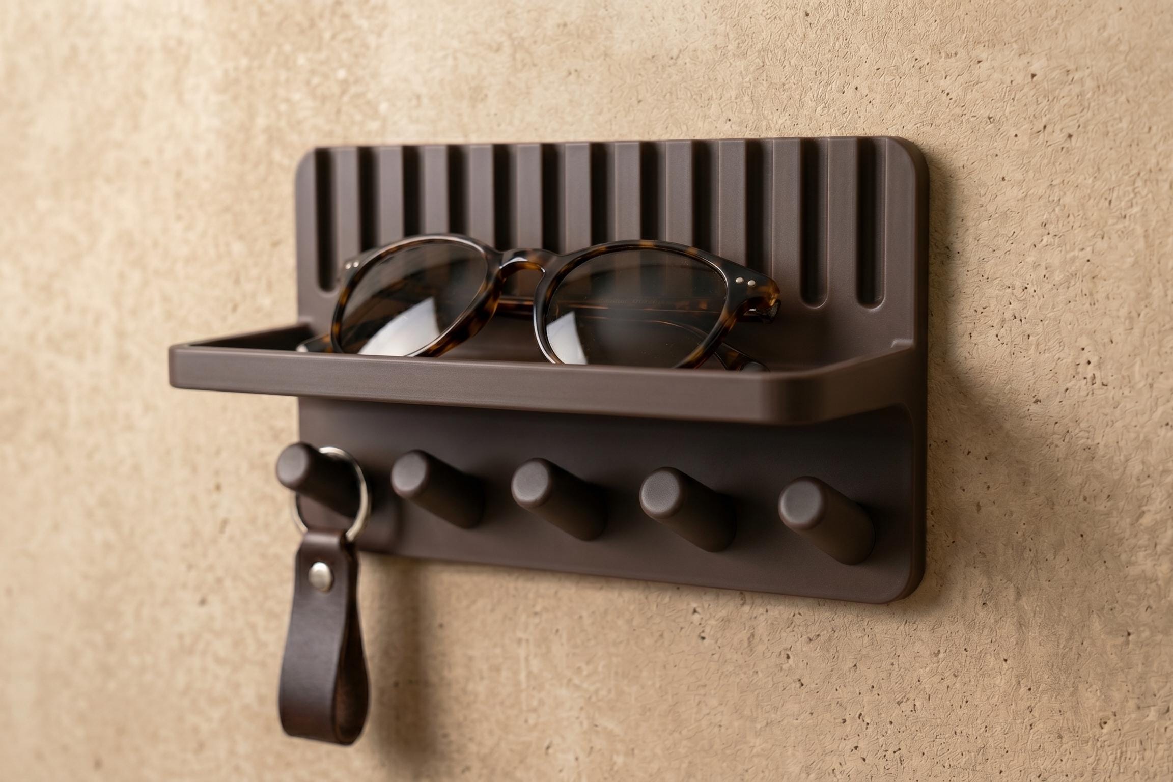 Porte-Clés Mural Moderne avec Étagère – Support pour Clés, Lunettes et Accessoires – Décoration Minimaliste