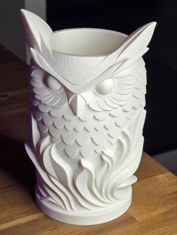 Pot Hibou Décoratif Imprimé en 3D – Cache-Pot Design Minimaliste – Décoration Intérieure Moderne – Organiseur Bureau