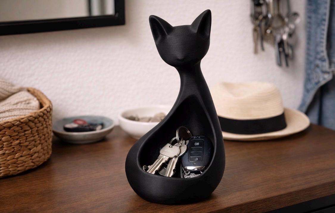 Vide-Poche Chat Design Moderne – Organiseur pour Clés – Décoration Minimaliste Imprimée en 3D – Cadeau Original pour Amoureux des Chats