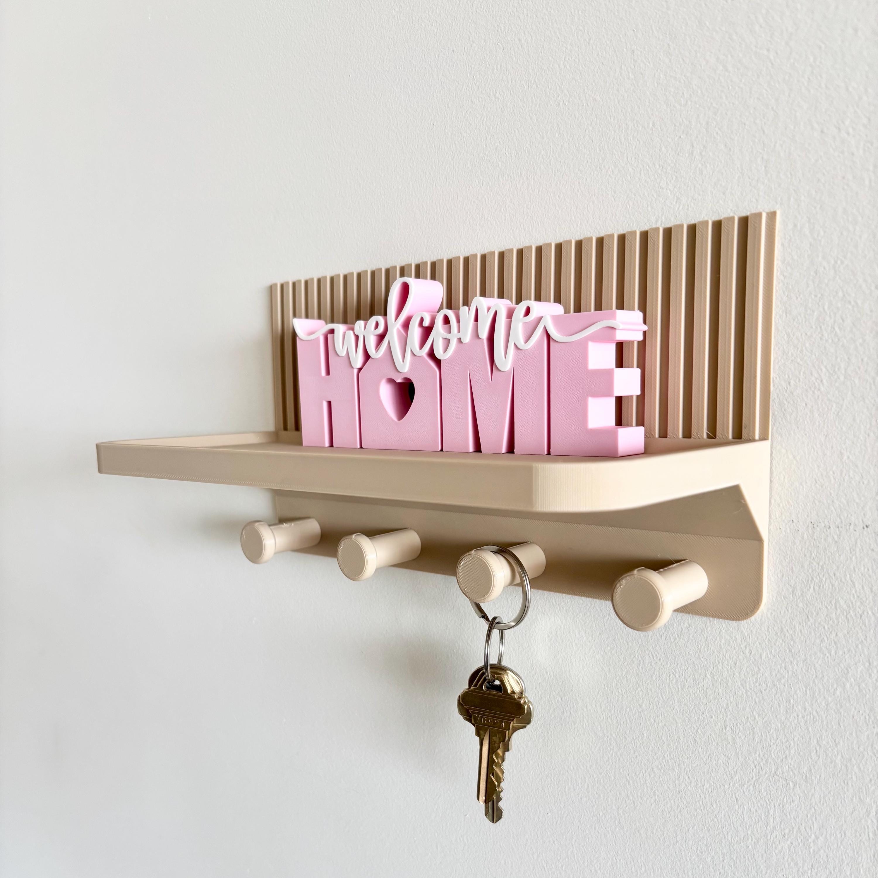Étagère Murale Welcome Home avec Porte-Clés – Décoration Moderne Minimaliste Imprimée en 3D