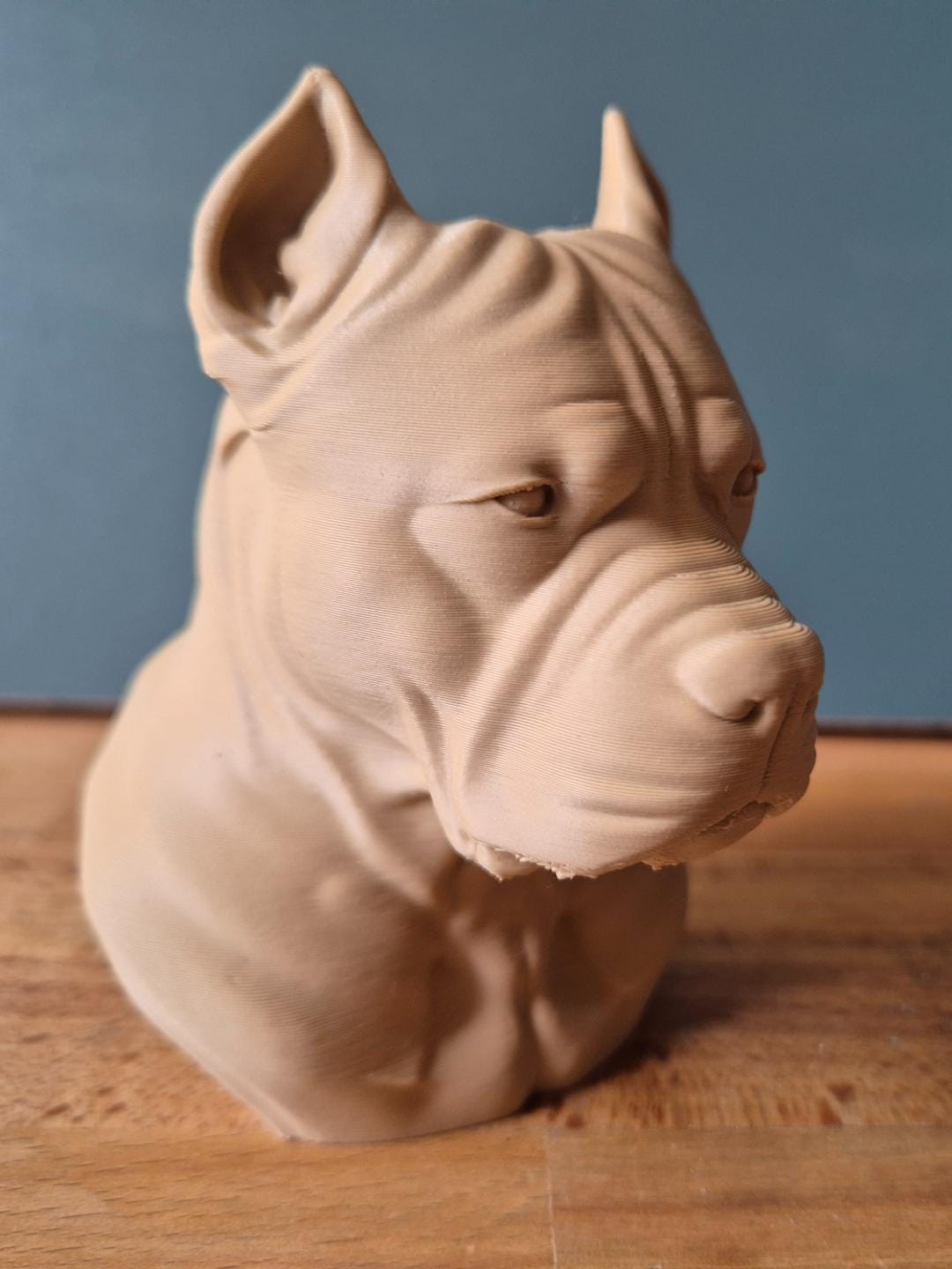 Buste de Pitbull Terrier – Sculpture de Chien Réaliste en Impression 3D – Décoration Intérieure – Cadeau pour Amoureux des Chiens