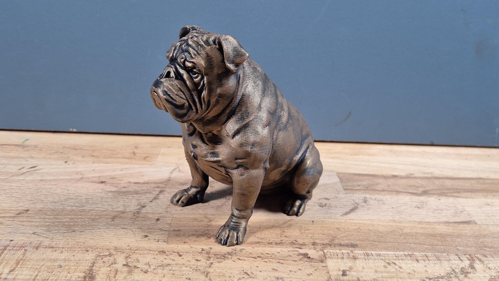 Sculpture Bulldog Anglais Design – Statue Décorative Haut de Gamme Imprimée en 3D Effet Bronze