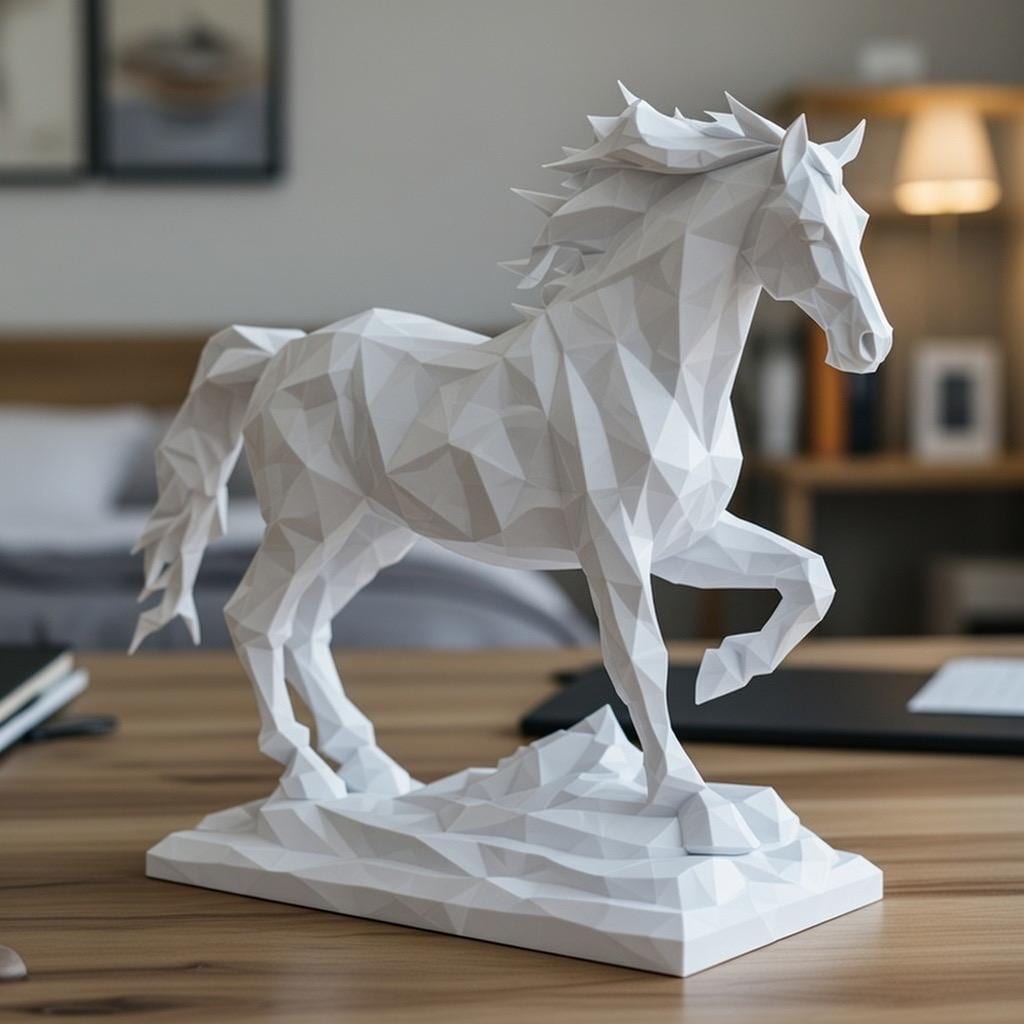 Statue Cheval Géométrique – Sculpture Low Poly Moderne – Décoration Design Imprimée en 3D
