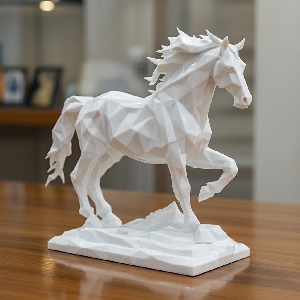 Statue Cheval Géométrique – Sculpture Low Poly Moderne – Décoration Design Imprimée en 3D