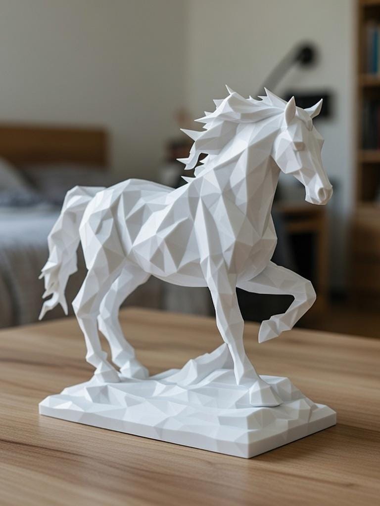 Statue Cheval Géométrique – Sculpture Low Poly Moderne – Décoration Design Imprimée en 3D