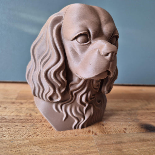 Buste Chien Cavalier King Charles – Statue Décorative Moderne – Sculpture Imprimée en 3D