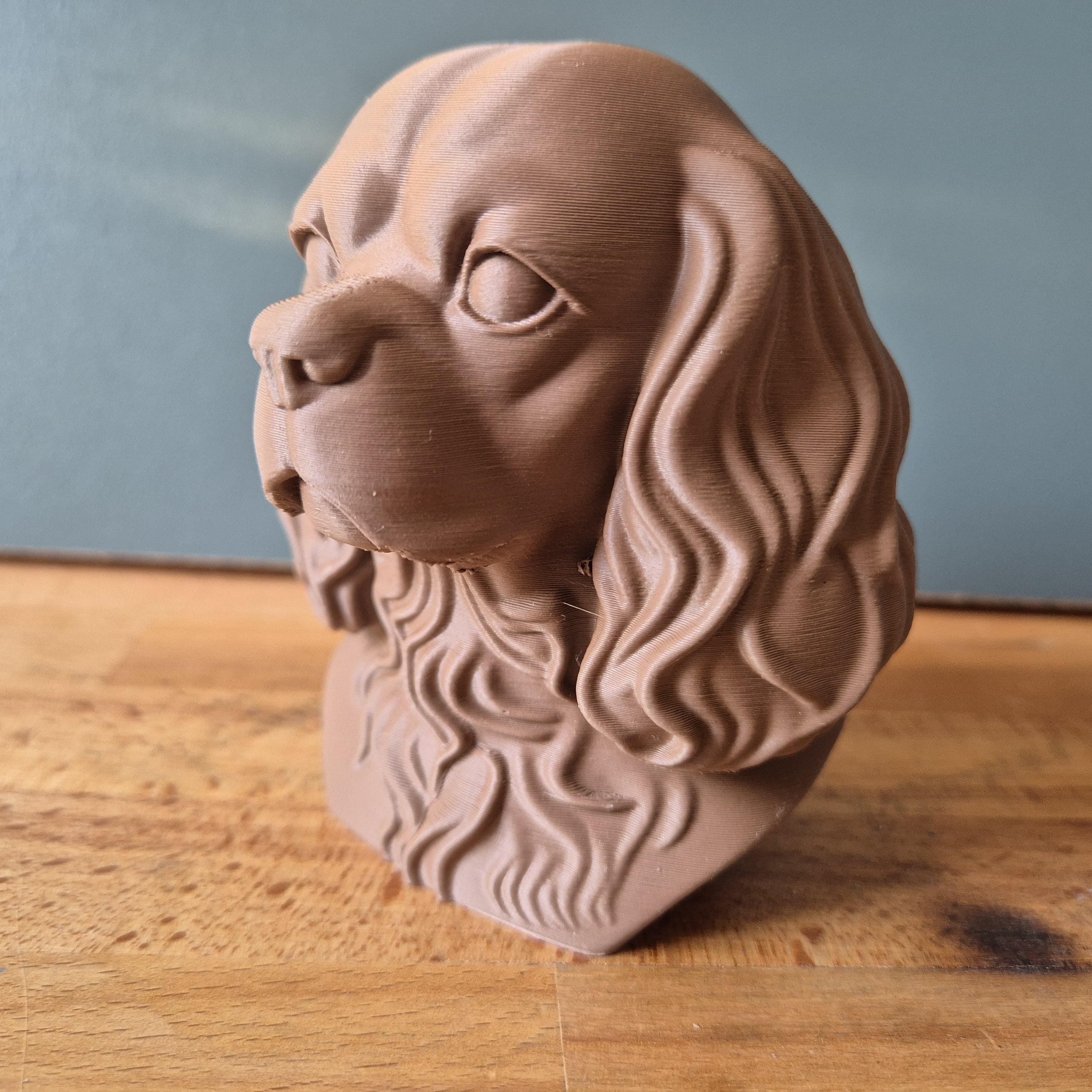 Buste Chien Cavalier King Charles – Statue Décorative Moderne – Sculpture Imprimée en 3D