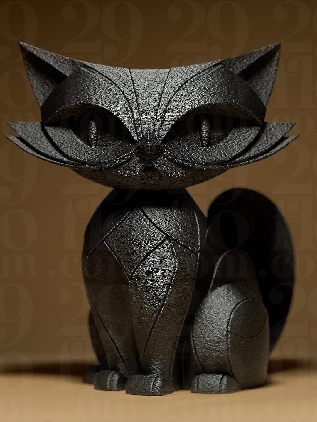 Statue Chat Géométrique Noir – Sculpture Féline Moderne en Impression 3D | Décoration Design Minimaliste