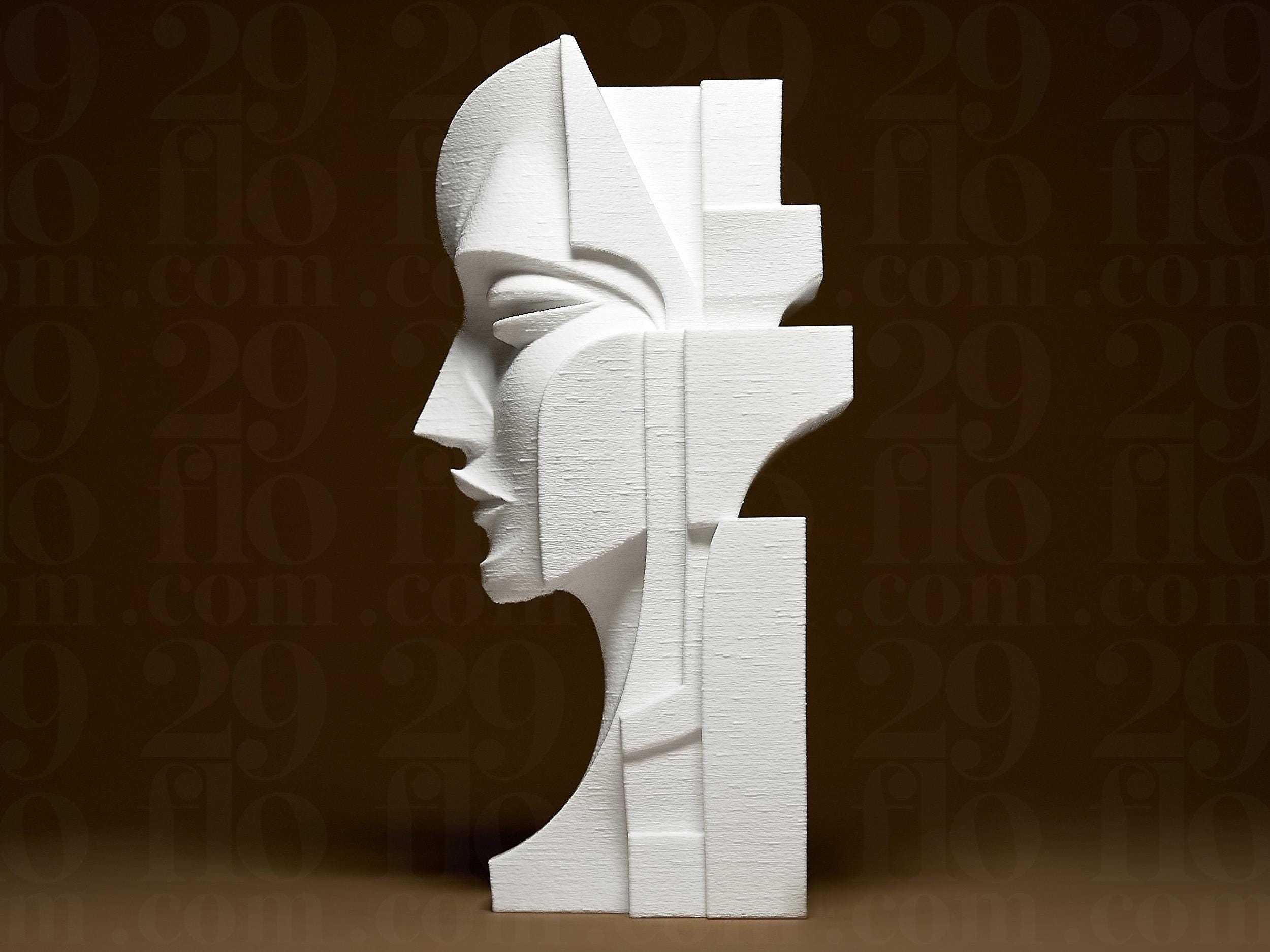 Statue Visage Abstrait Moderne – Sculpture Géométrique Minimaliste en Impression 3D | Décoration Contemporaine