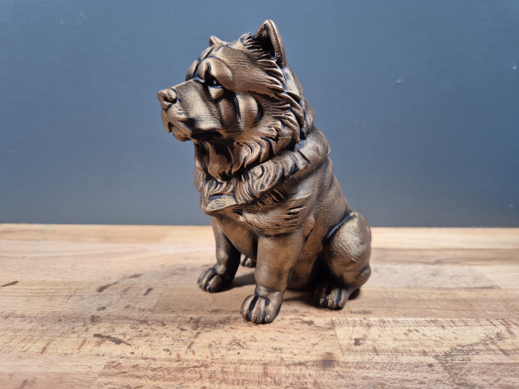 Statue Chow Chow Bronze Antique – Sculpture Chien Imprimée en 3D – Figurine Décorative – Cadeau pour Amoureux des Chiens