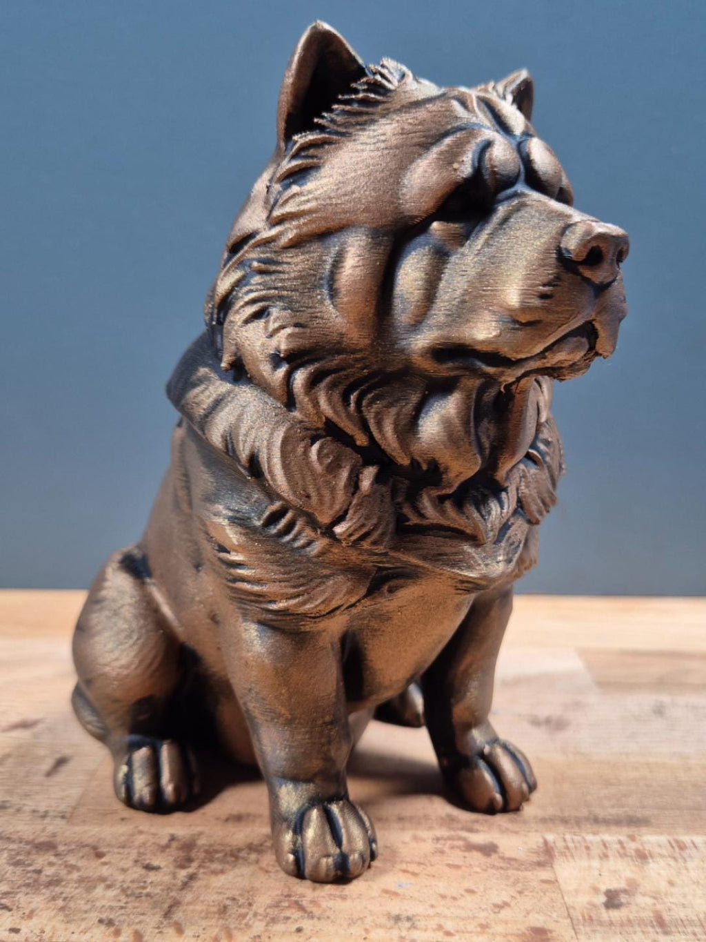 Statue Chow Chow Bronze Antique – Sculpture Chien Imprimée en 3D – Figurine Décorative – Cadeau pour Amoureux des Chiens