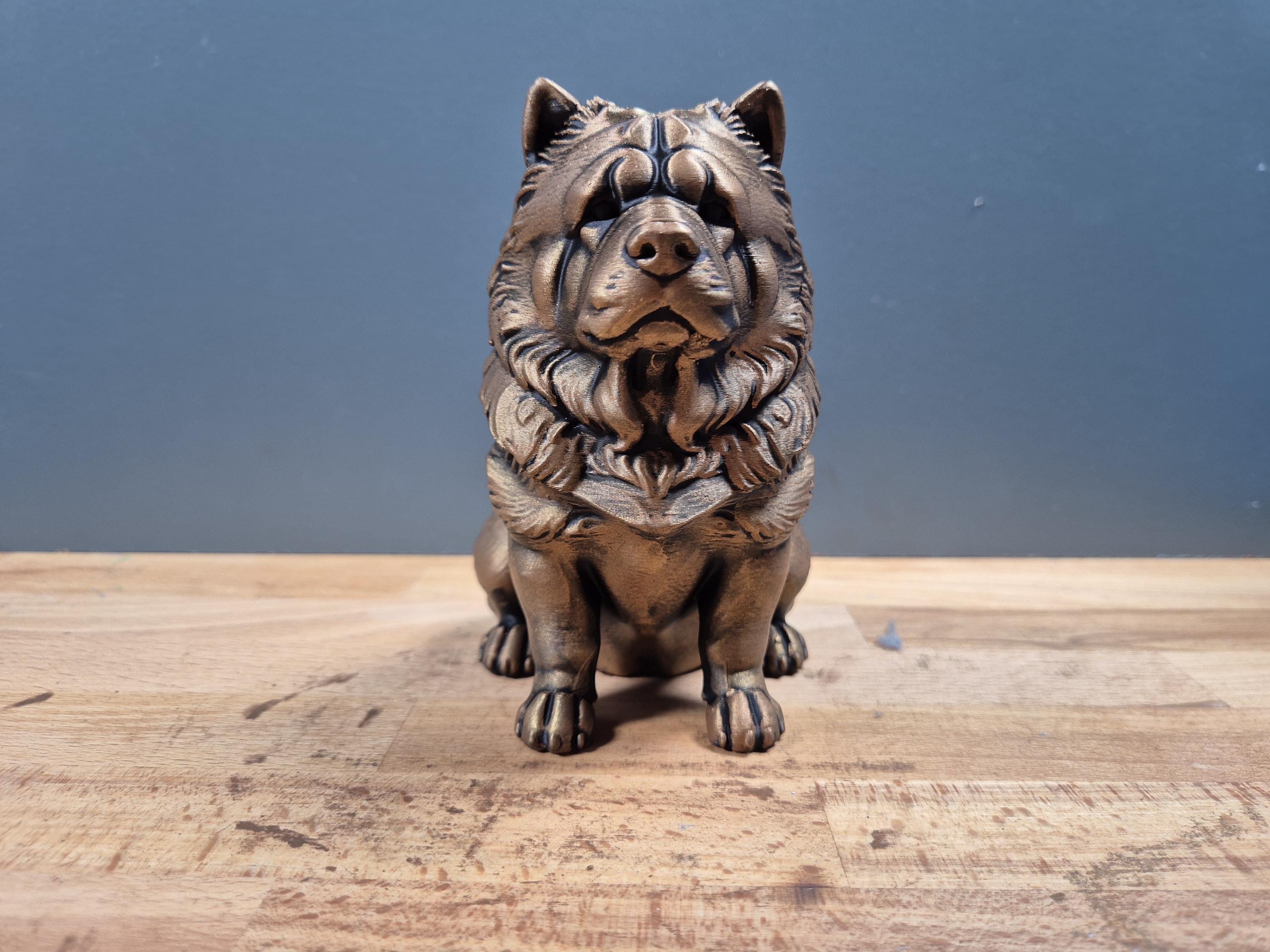 Statue Chow Chow Bronze Antique – Sculpture Chien Imprimée en 3D – Figurine Décorative – Cadeau pour Amoureux des Chiens