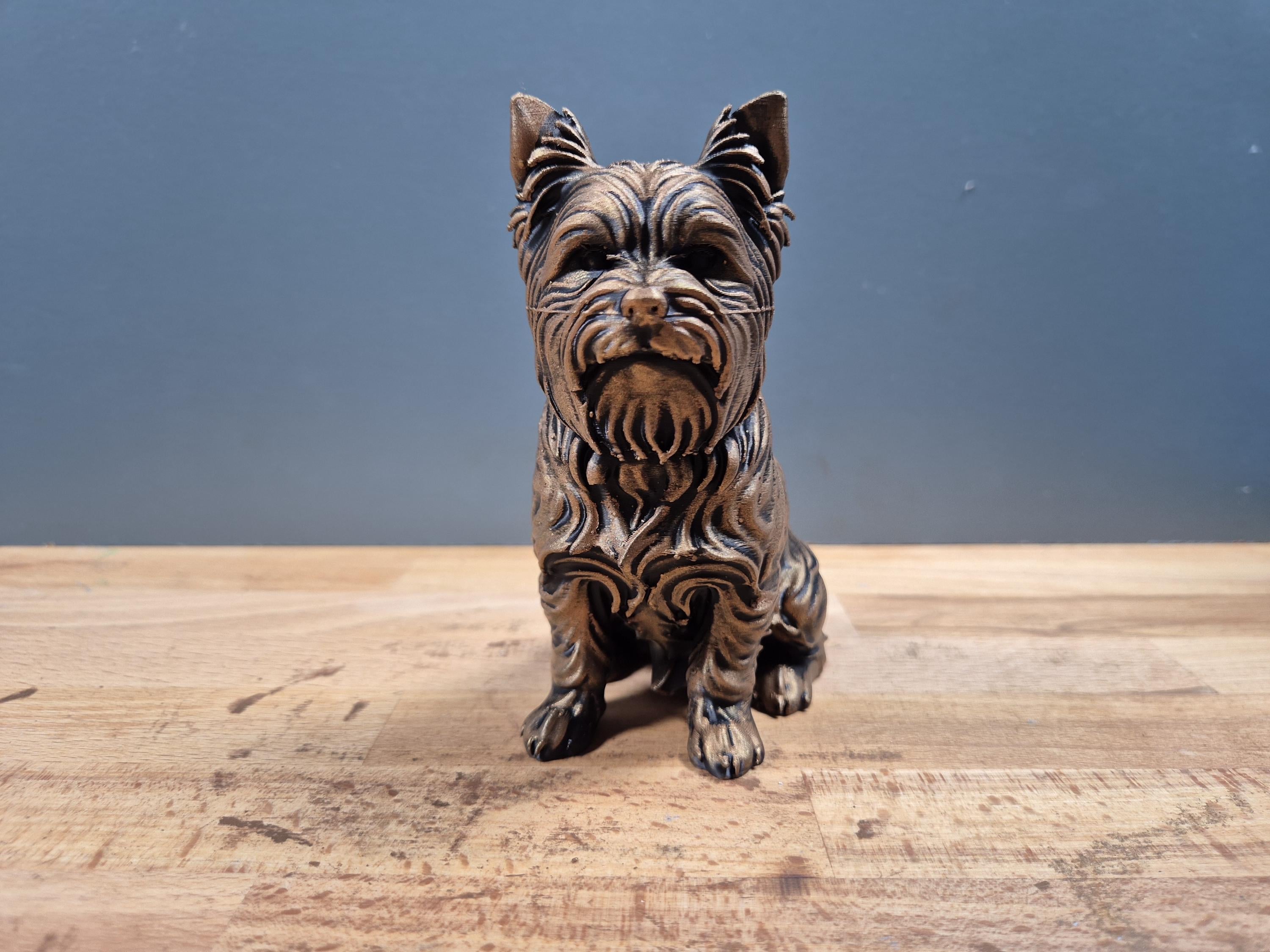 Yorkshire Terrier Statue Chien Personnalisée en Impression 3D, Décoration Intérieure Effet Bronze, Cadeau Unique pour Amoureux des Chiens