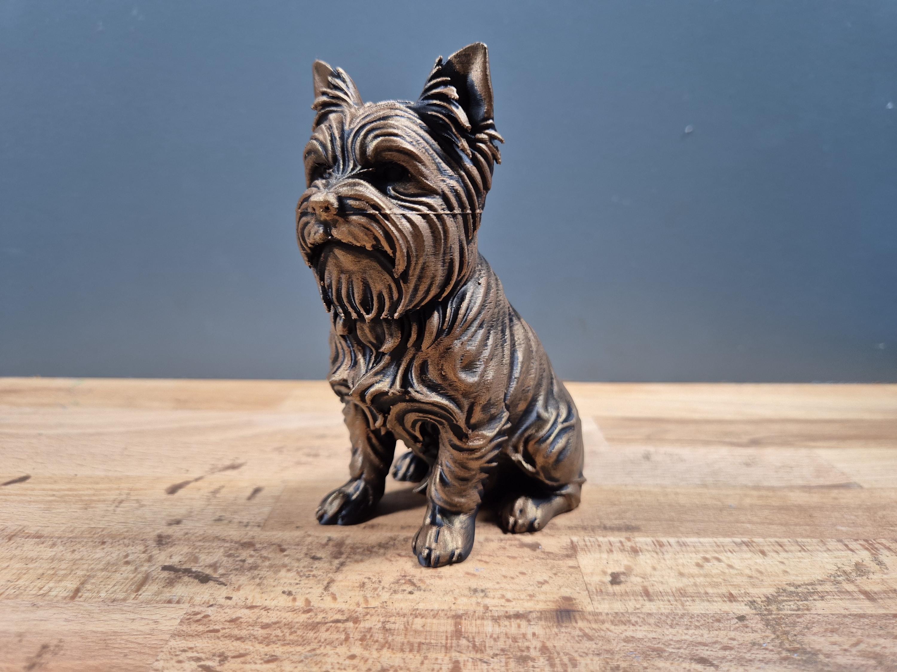 Yorkshire Terrier Statue Chien Personnalisée en Impression 3D, Décoration Intérieure Effet Bronze, Cadeau Unique pour Amoureux des Chiens