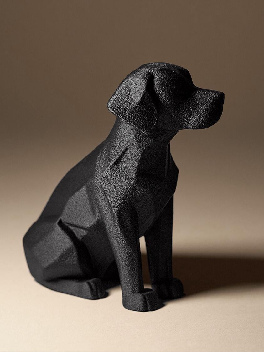 Statue Chien Moderne Noir – Sculpture Labrador Minimaliste – Décoration Design Imprimée en 3D