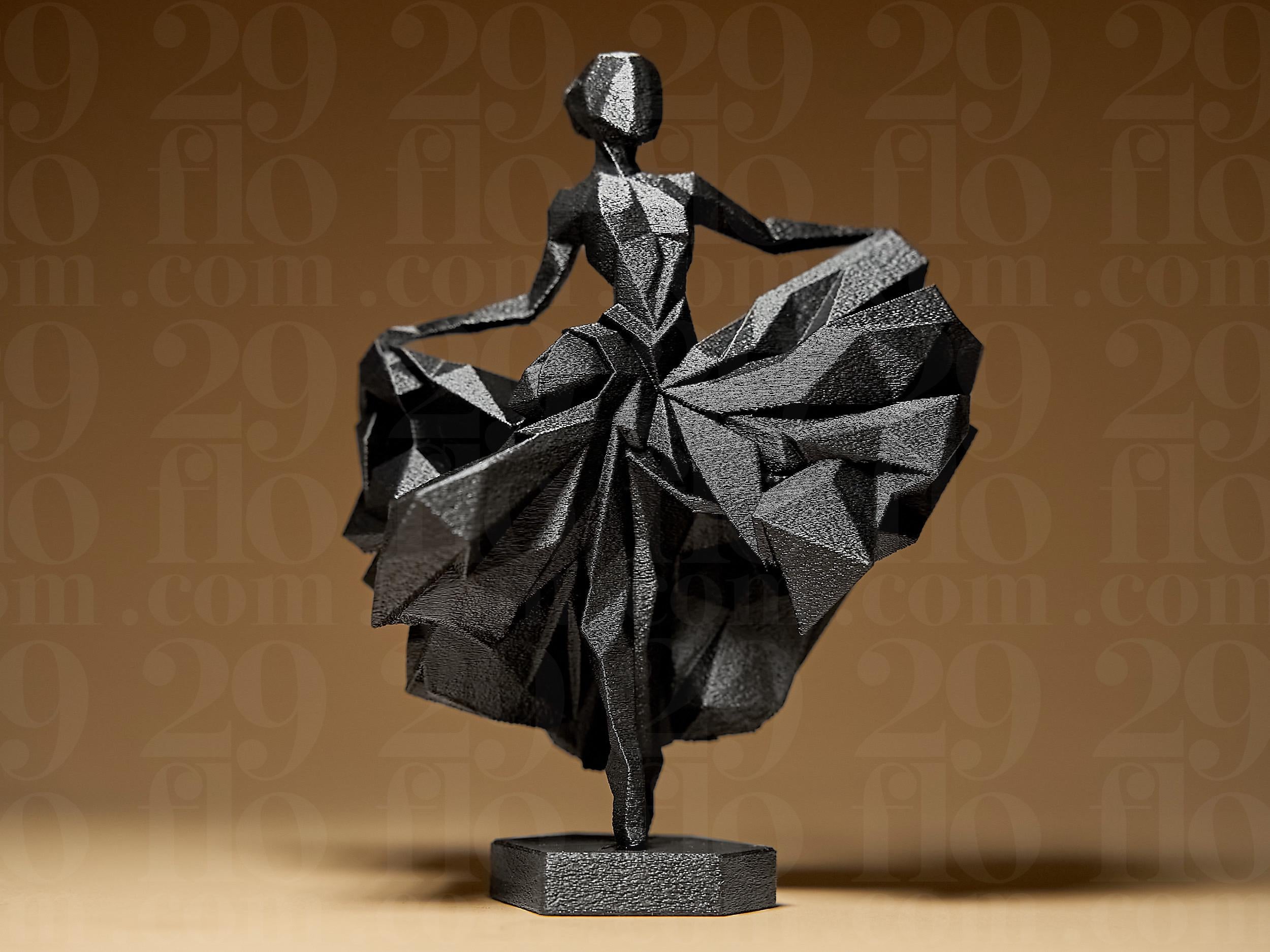 Statue Danseuse Moderne Noire – Sculpture Ballerine Abstraite – Décoration Design Minimaliste Imprimée en 3D