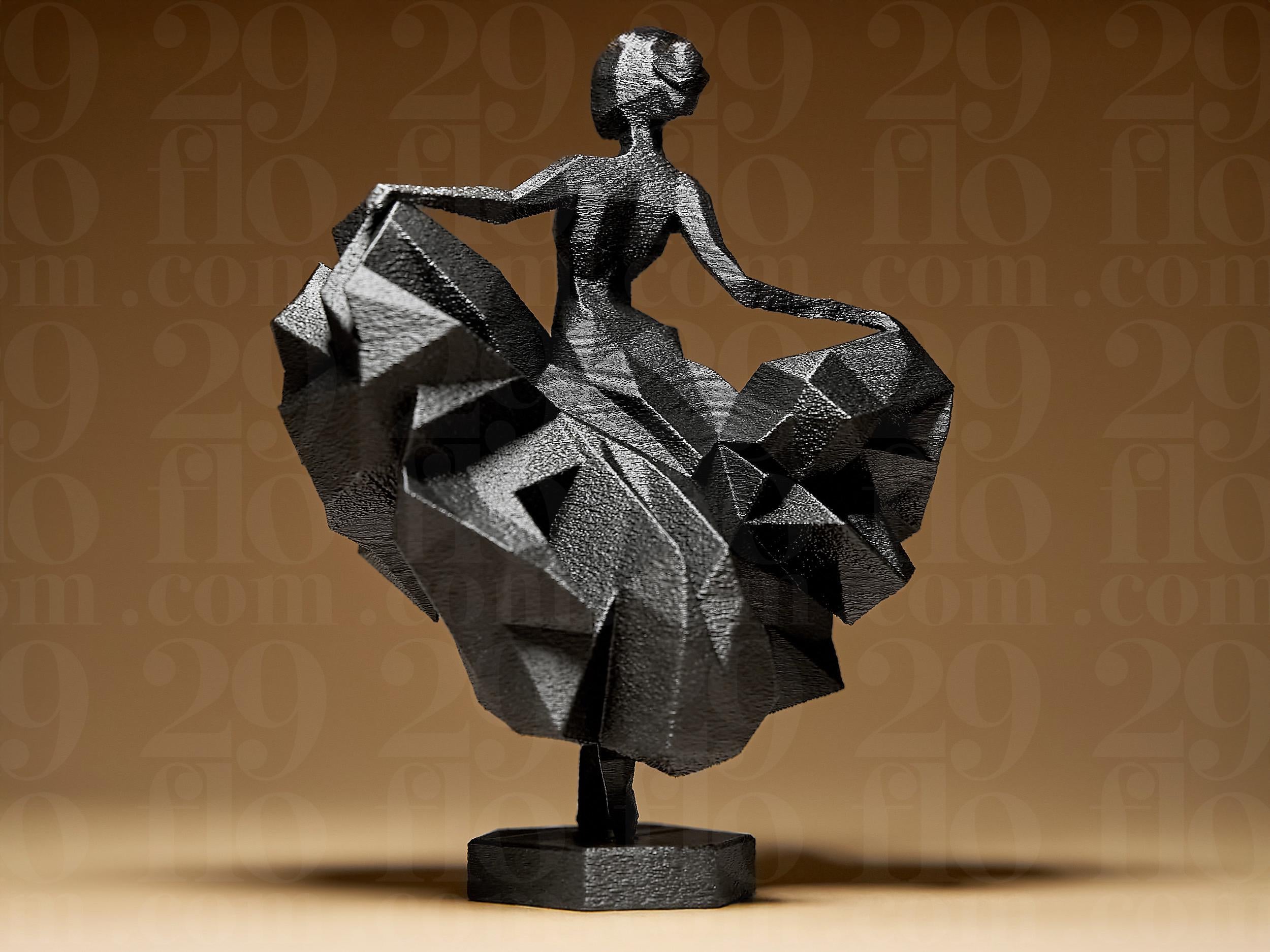 Statue Danseuse Moderne Noire – Sculpture Ballerine Abstraite – Décoration Design Minimaliste Imprimée en 3D