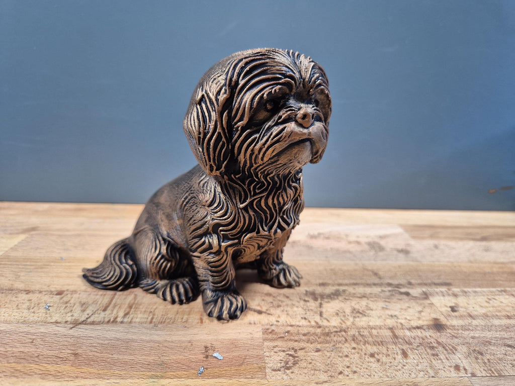 Statue Shih Tzu en impression 3D – Chien décoratif effet bronze – Cadeau pour amoureux des Shih Tzu