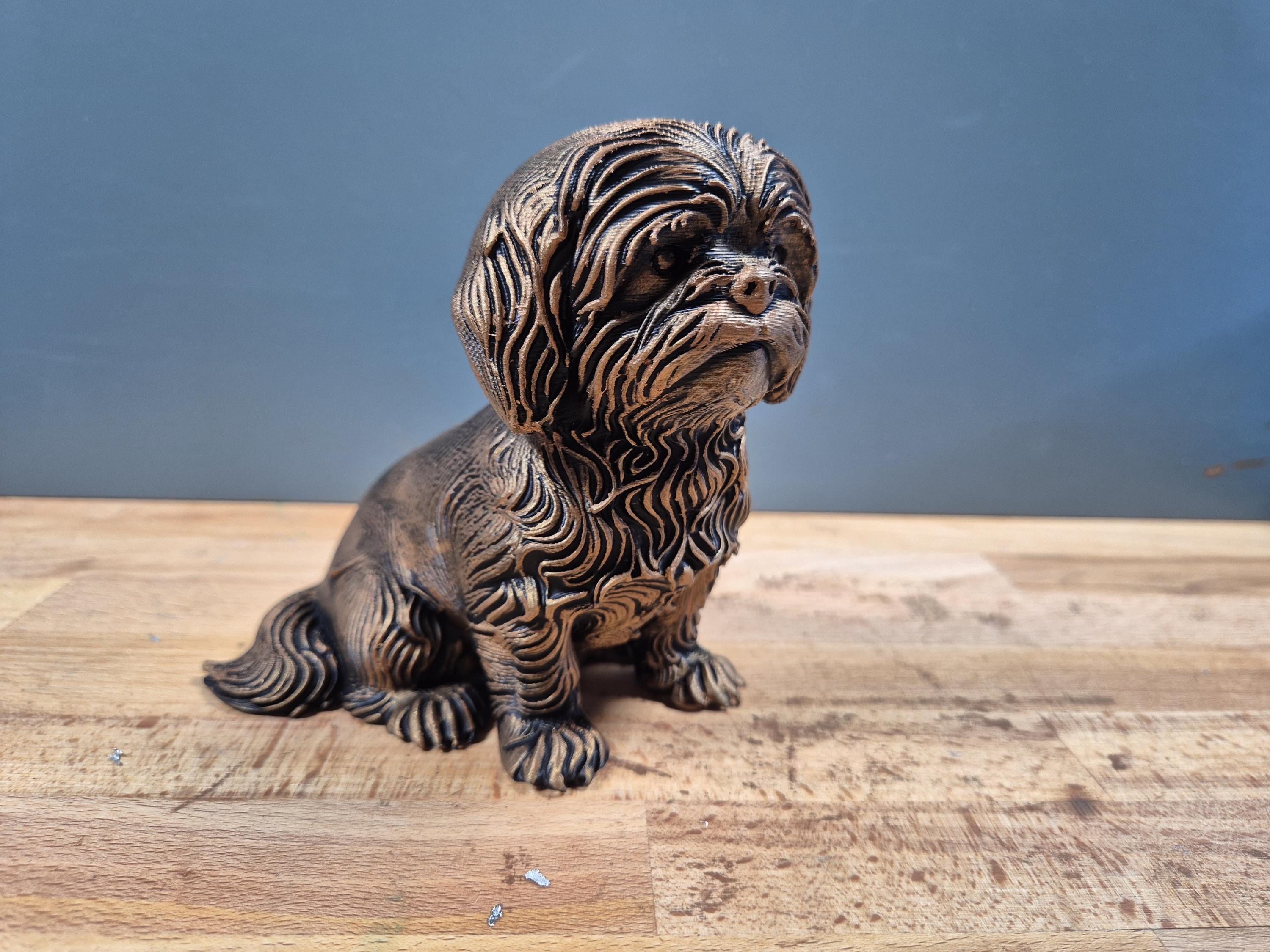 Statue Shih Tzu en impression 3D – Chien décoratif effet bronze – Cadeau pour amoureux des Shih Tzu