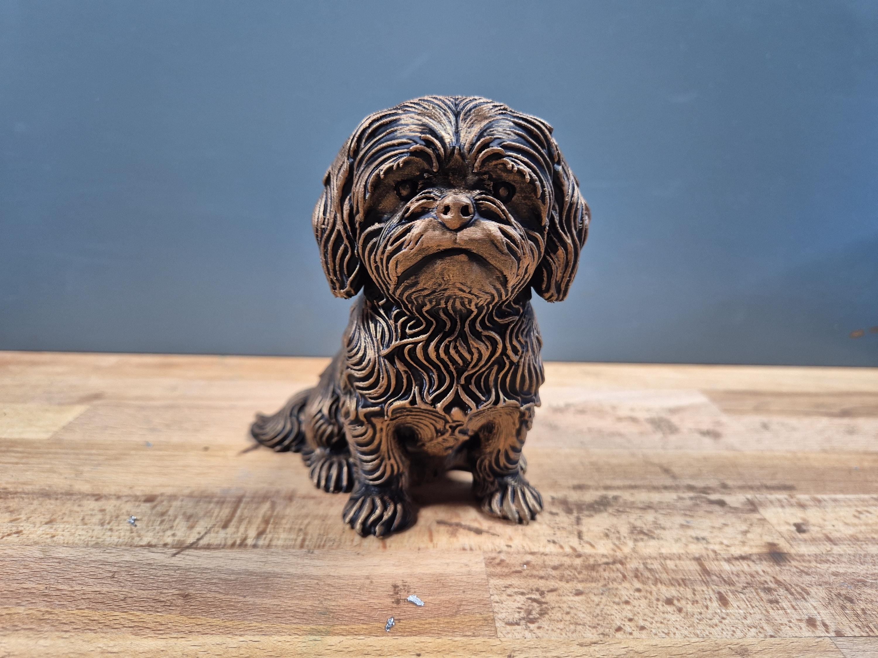 Statue Shih Tzu en impression 3D – Chien décoratif effet bronze – Cadeau pour amoureux des Shih Tzu