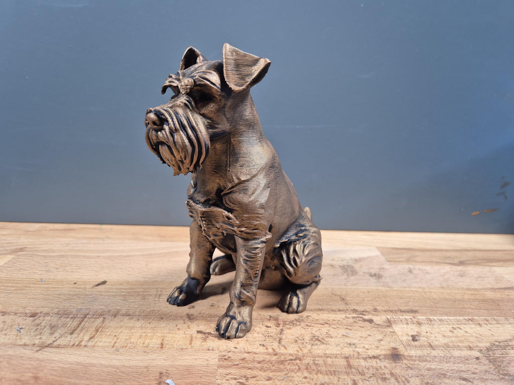 Statue Schnauzer Miniature en impression 3D – Chien décoratif effet bronze – Cadeau pour amoureux des Schnauzers