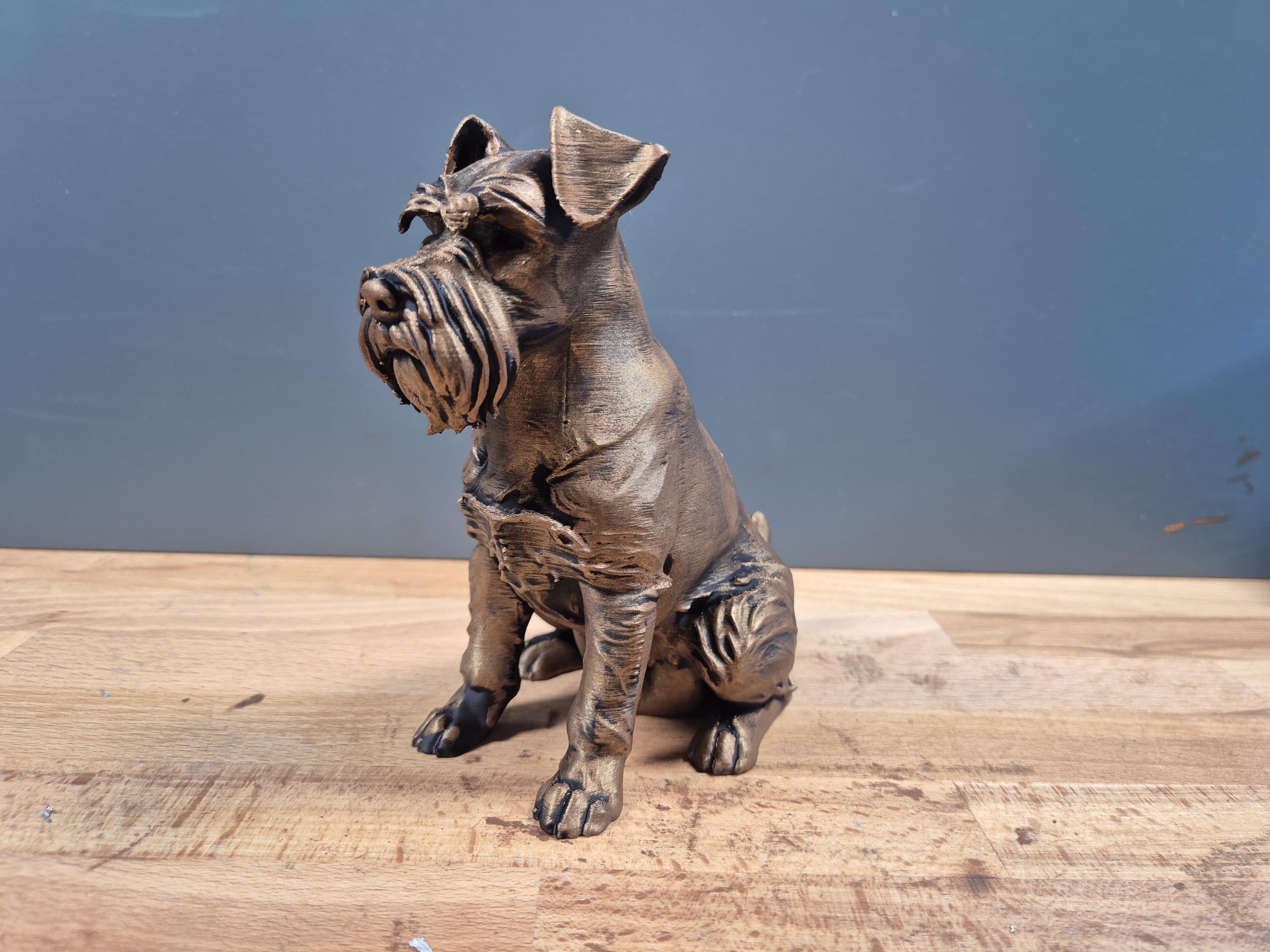 Statue Schnauzer Miniature en impression 3D – Chien décoratif effet bronze – Cadeau pour amoureux des Schnauzers