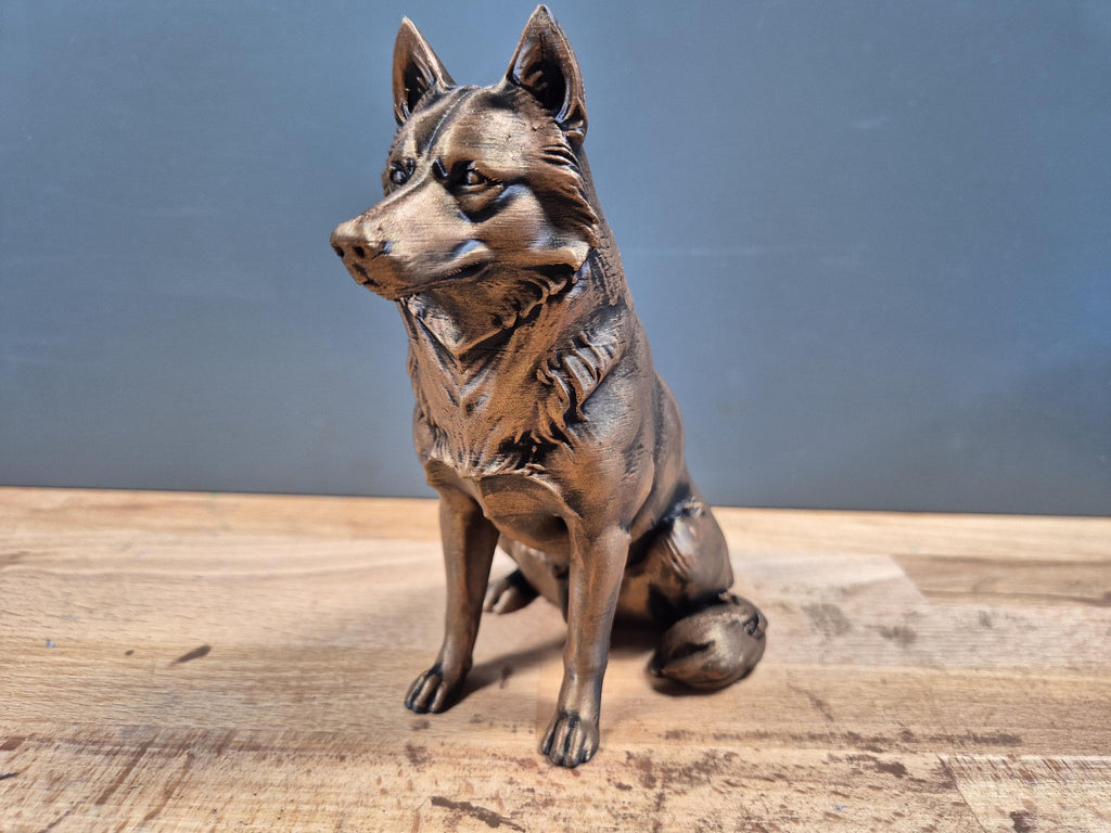 Statue Husky Sibérien en impression 3D – Chien décoratif effet bronze – Cadeau pour amoureux des Huskies