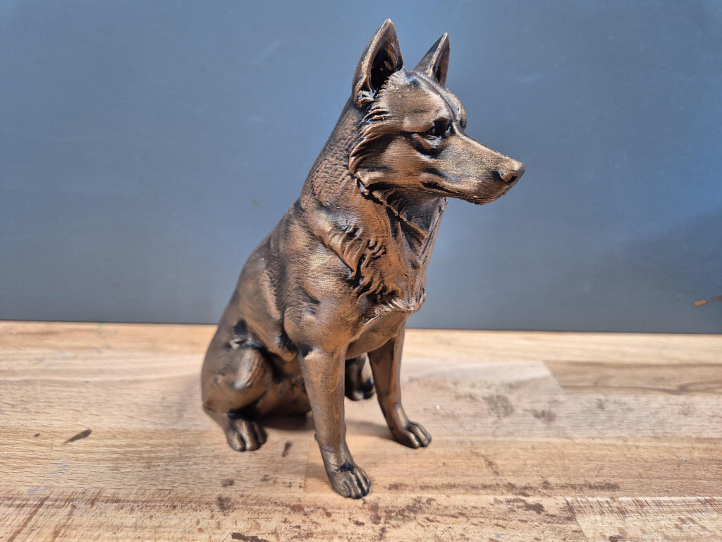 Statue Husky Sibérien en impression 3D – Chien décoratif effet bronze – Cadeau pour amoureux des Huskies